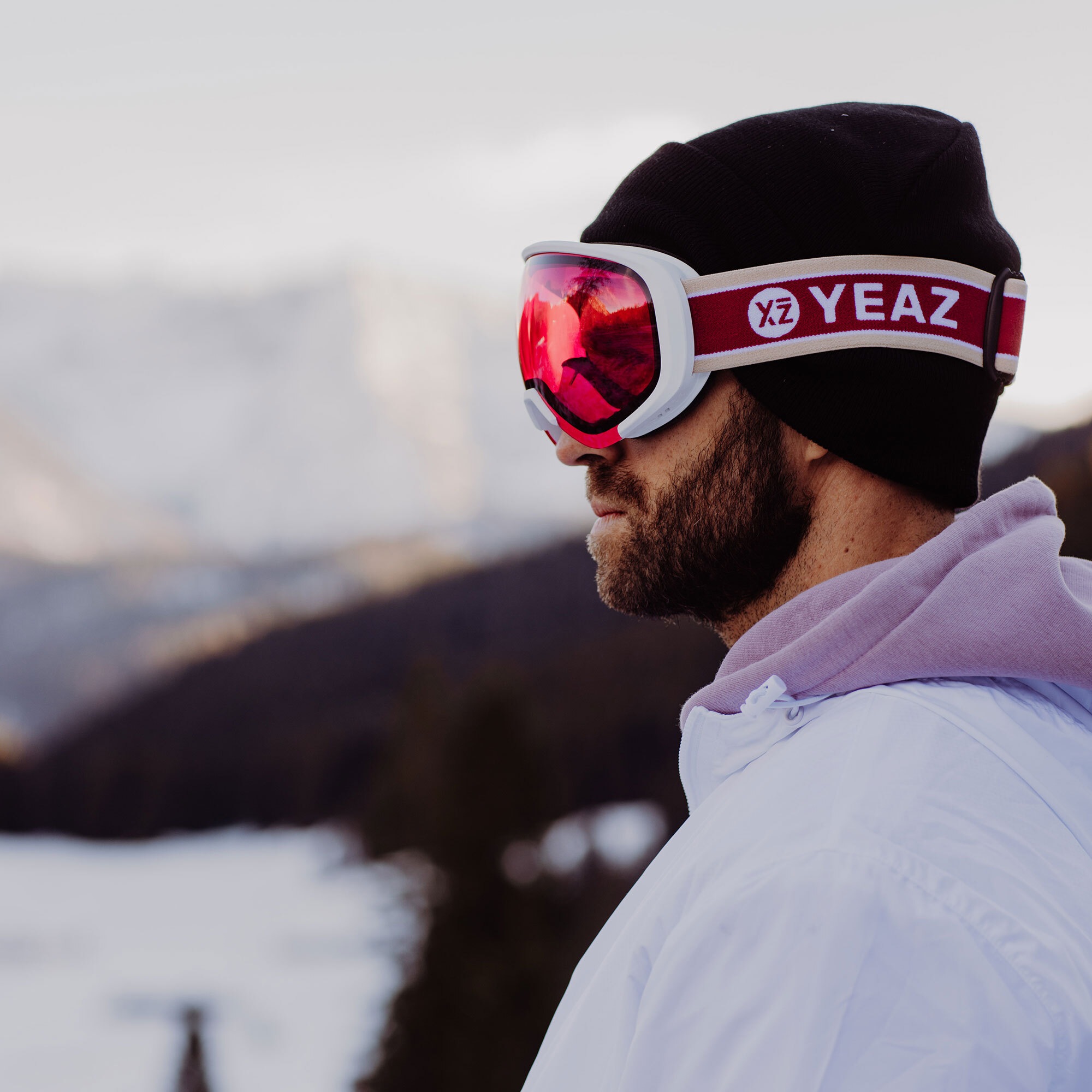 YEAZ Snowboardbrille »Ski- und Snowboard-Brille rot/matt weiß BLACK RUN«