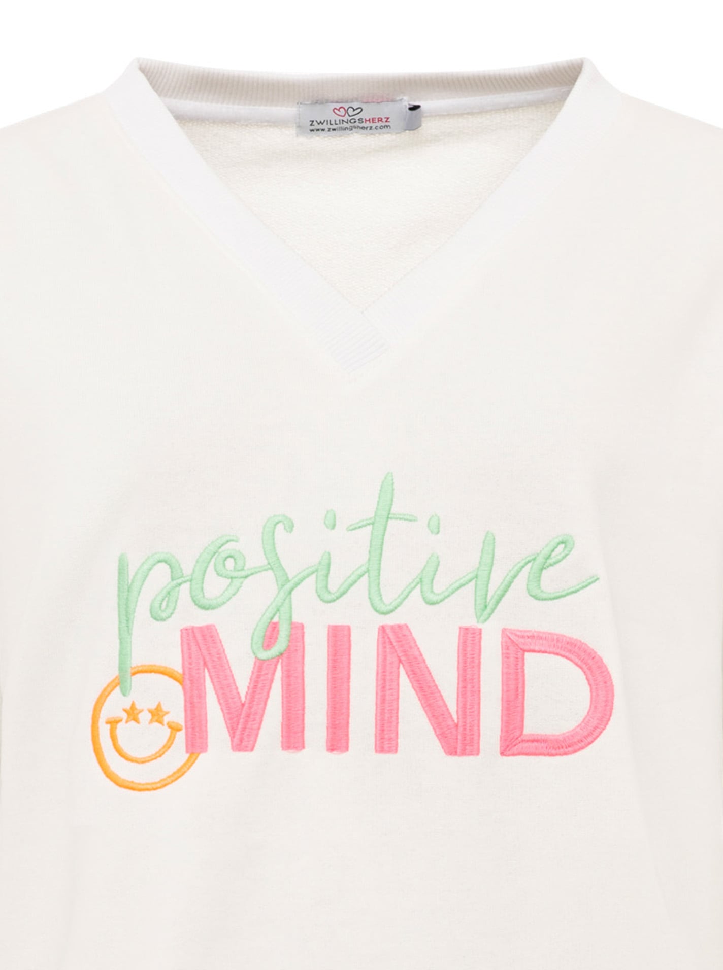 Zwillingsherz Hoodie »"Positive Mind"«, neonfarbenen Bündchen, V-Ausschnitt, Seitenschlitze, Langarm
