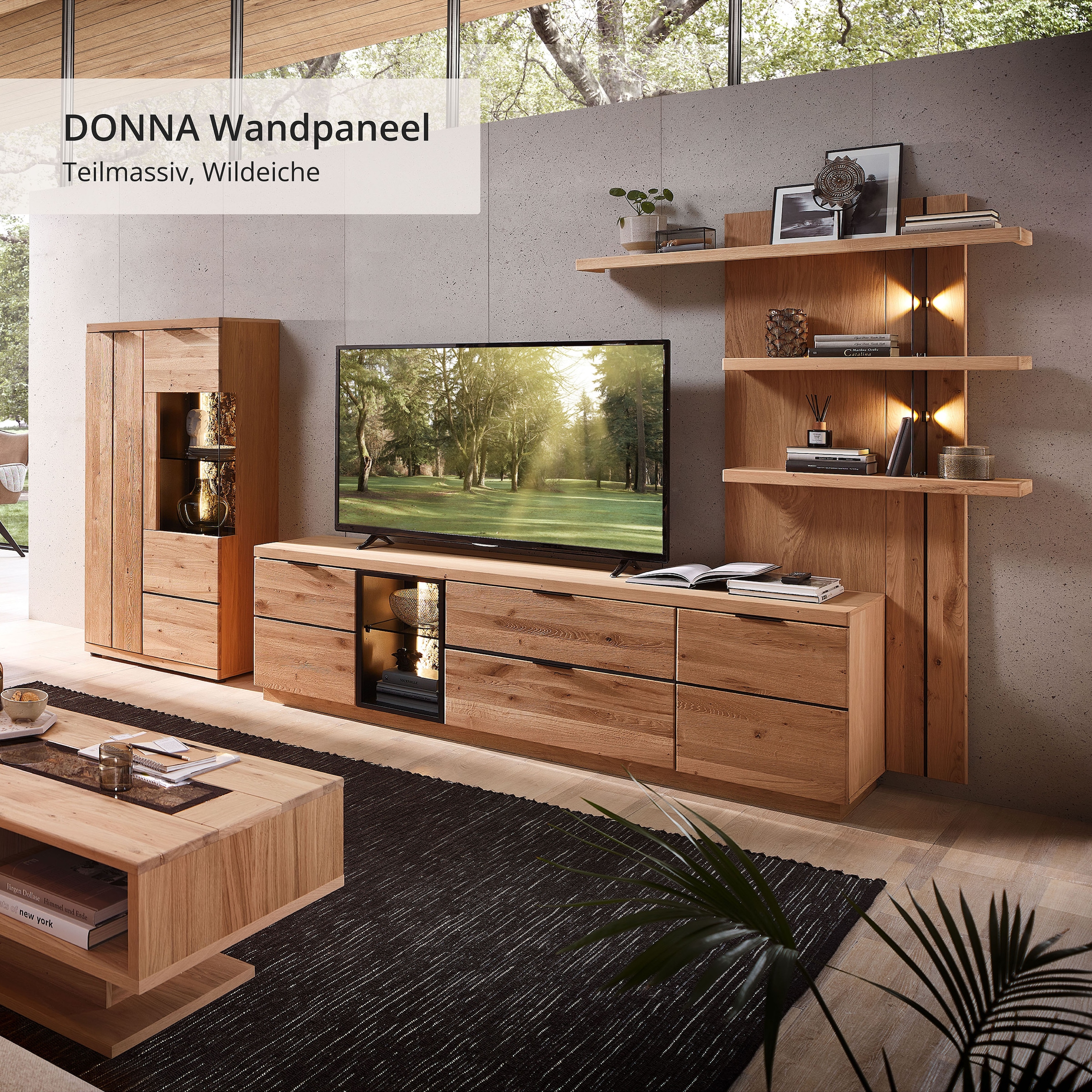 Wohnconcept Wandboard »Donna Wandpaneel, 122x174x24 ( BxHxT)« 1 Stk. tlg. Beleuchtung optional bestellbar, 3 Böden, Massivholzblende