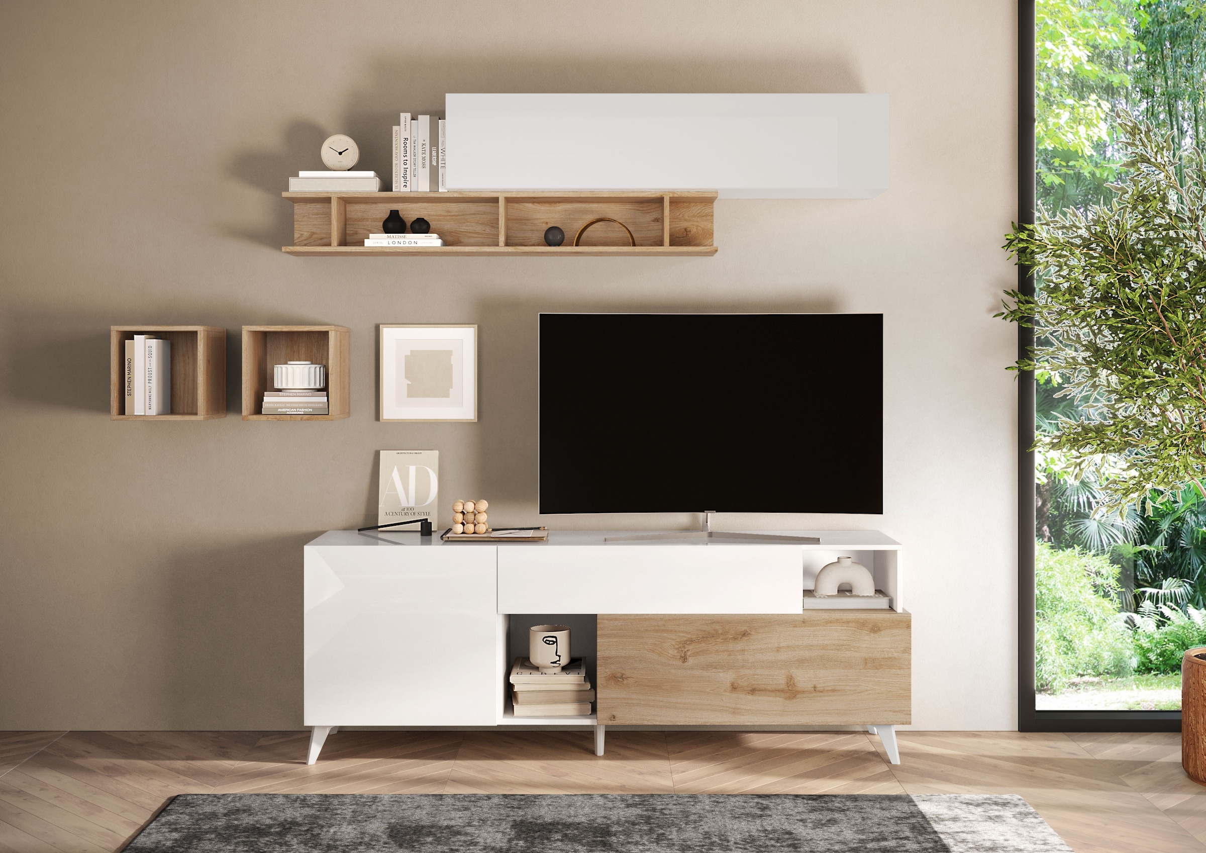 INOSIGN Lowboard »Monaco in Breite 181 cm, TV-Schrank mit Tür, Klappe und Schubkasten«, Mediaboard – sanftes Schließen, edles Design, Platz für alles