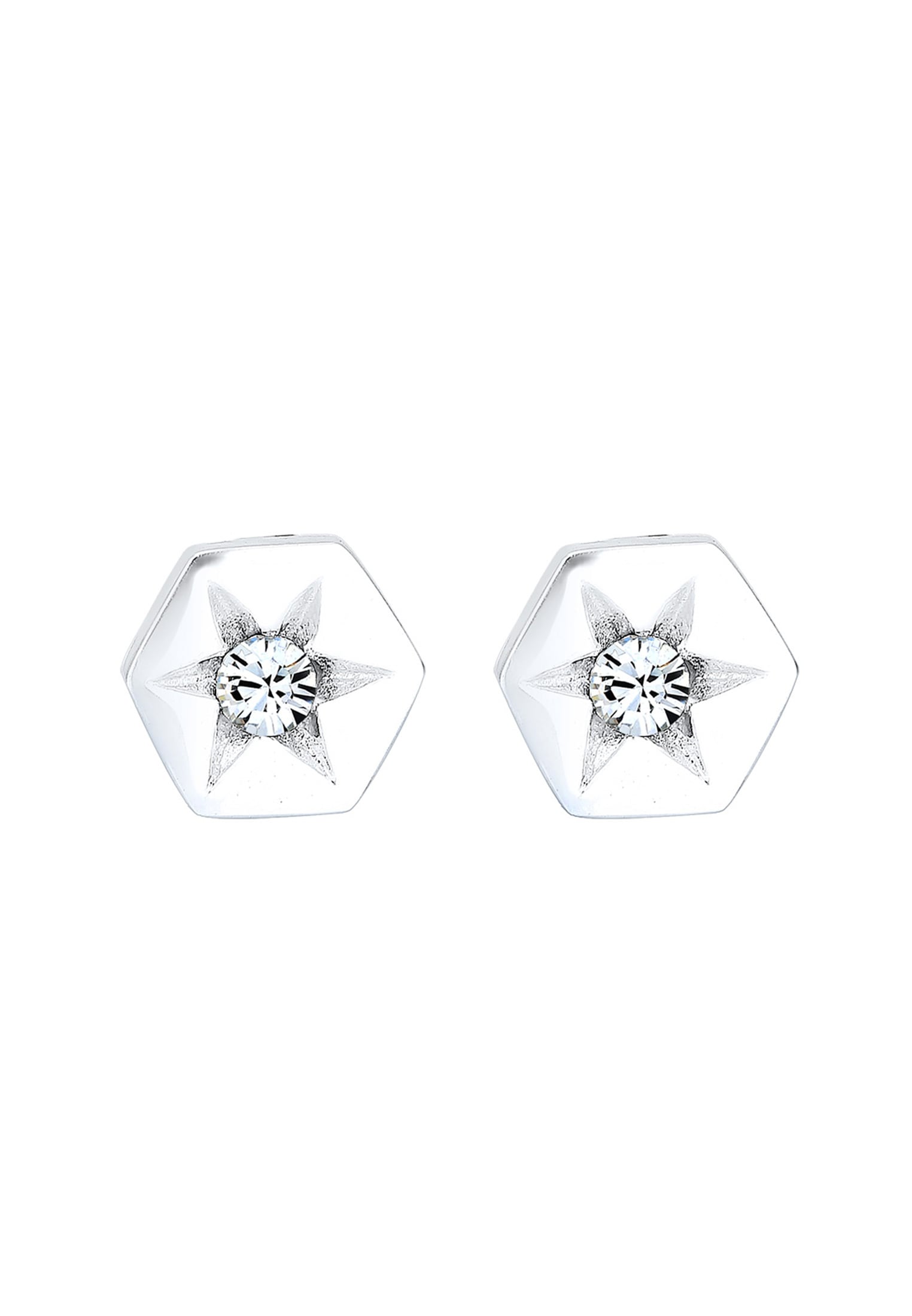 Elli Paar Ohrstecker »Ohrringe Ohrstecker Hexagon Stern Weiß 925 Sterling Silber, mit Kristallen von Swarovski®«