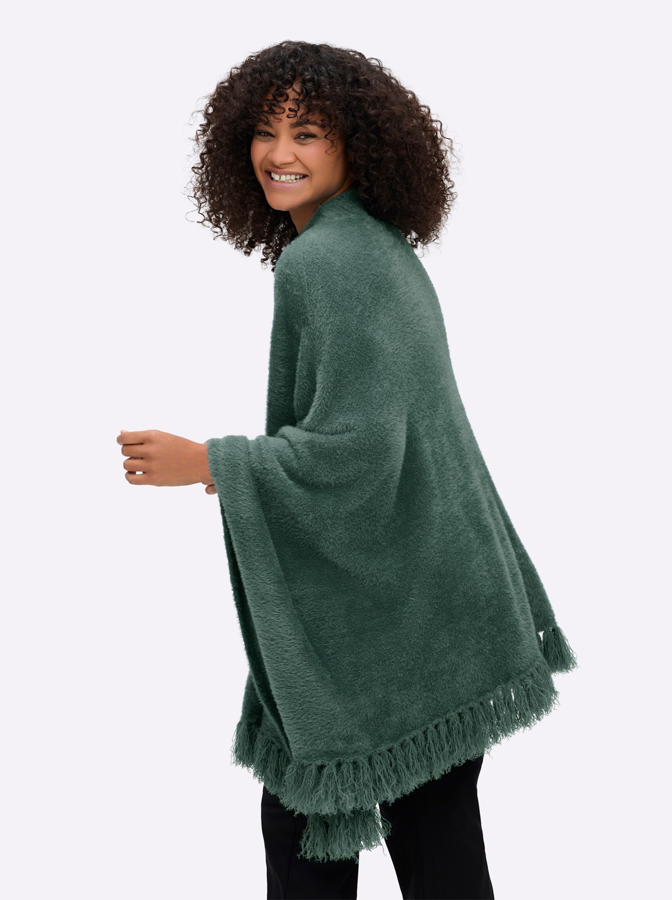 Sheego Strickponcho »Poncho Strickponcho mit Stehkragen und Quasten«