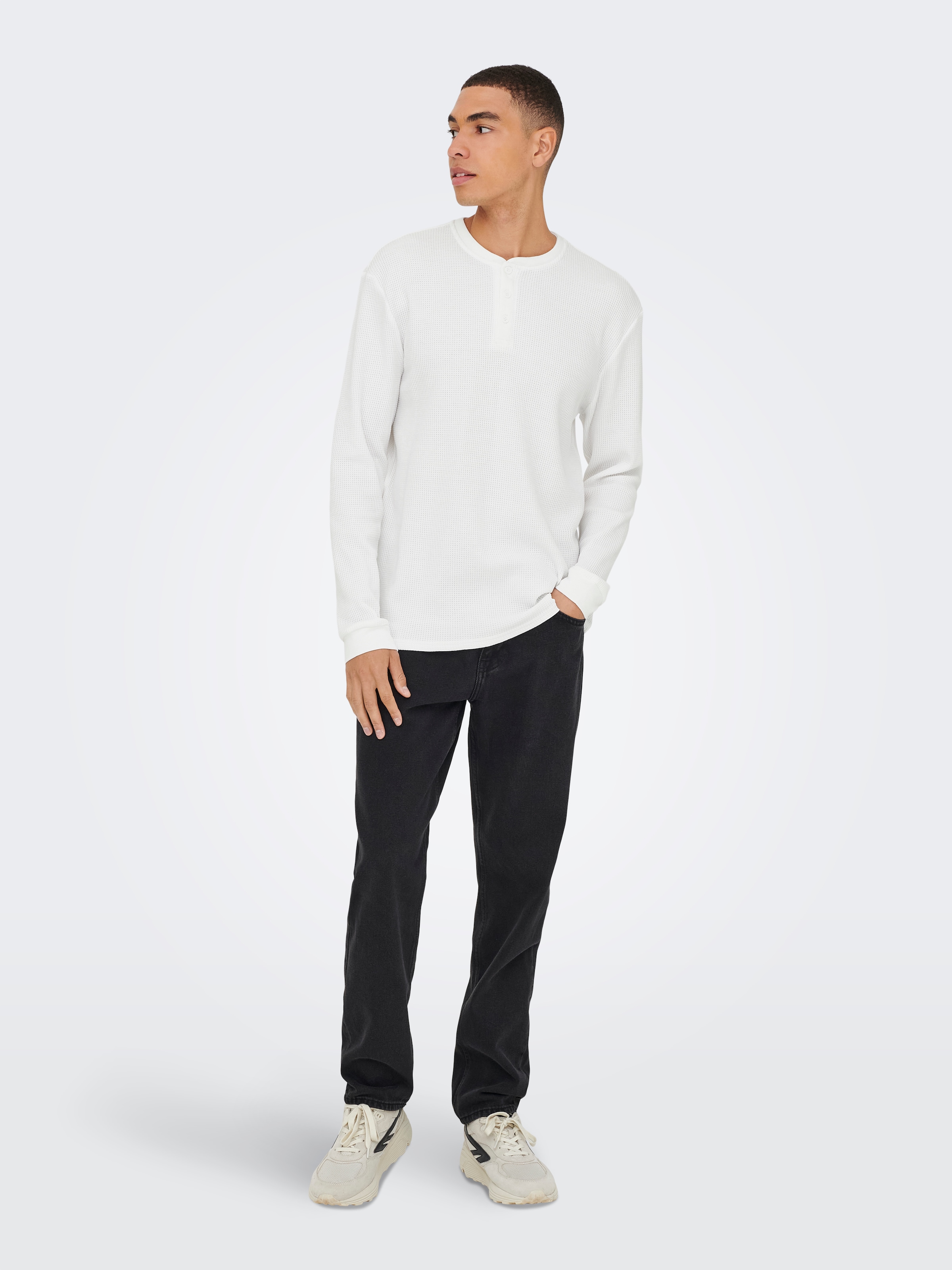 ONLY & SONS Langarmshirt »ONSTOBIE REG LS HENLEY TEE NOOS« Baumwollmischung, regular fit