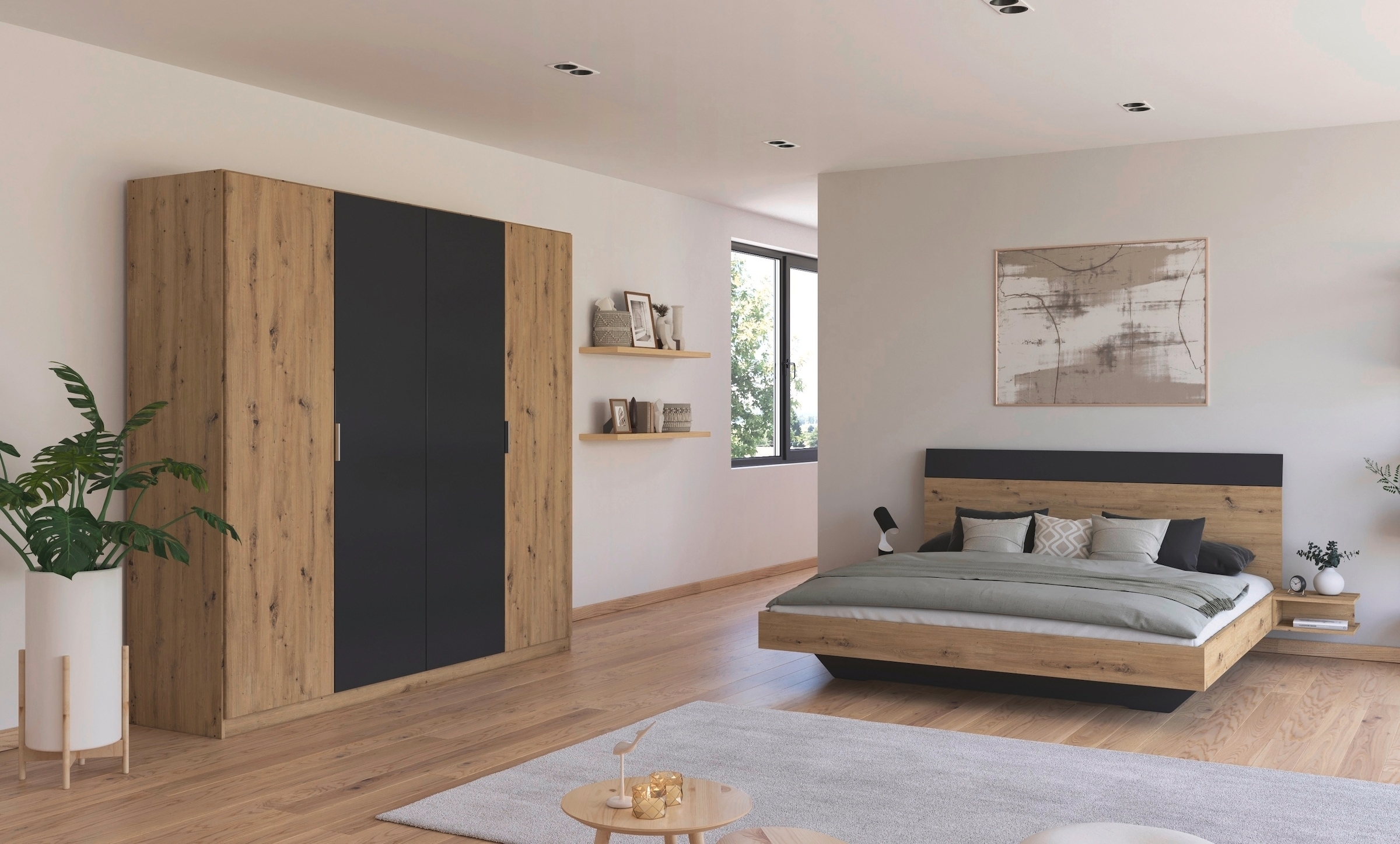 Rauch Schlafzimmer-Set »Monza« mit Drehtürenschrank Breite 226 cm, Bettanlage in 2 Breiten in grau