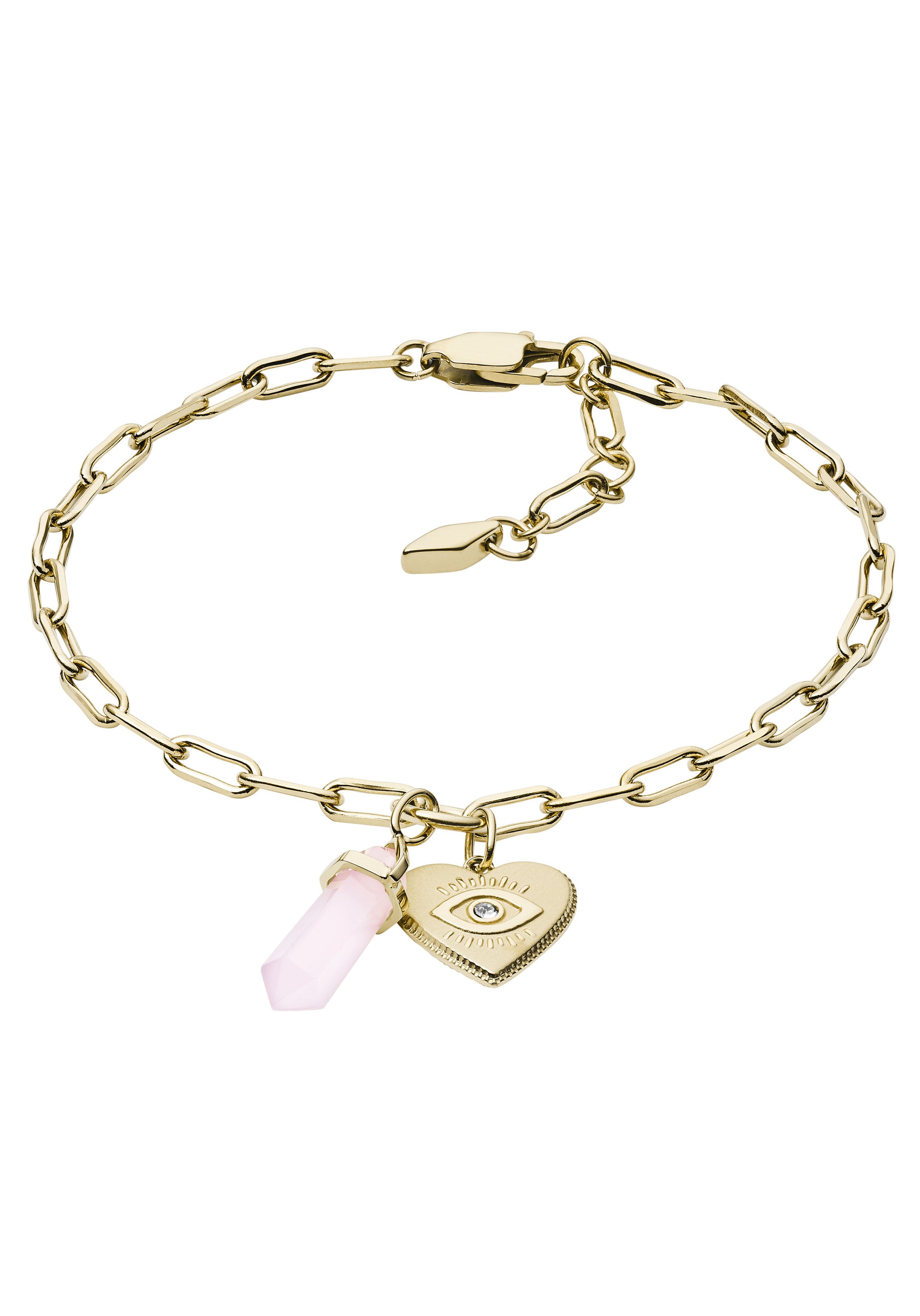 Fossil Armband »Herz/Auge, JF03462710«, mit Rosenquarz und Glasstein
