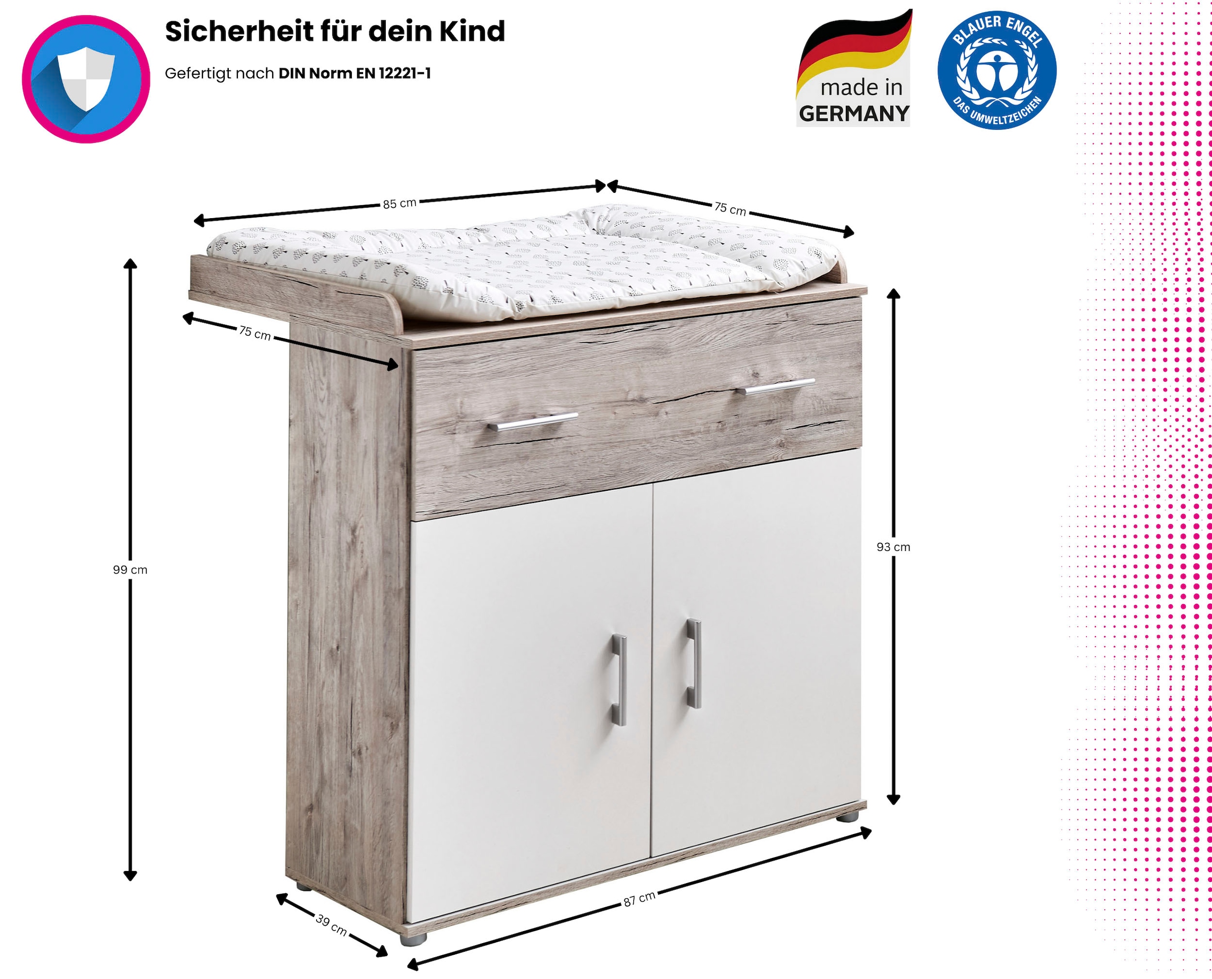 Home affaire Babyzimmer-Komplettset »Rieke , mitwachsende Möbel bis ins Jugendalter, toll für kleine Zimmer« Kinderbett, Unterbauregal für Wickelkommode, Schrank, Wickelkommode, 