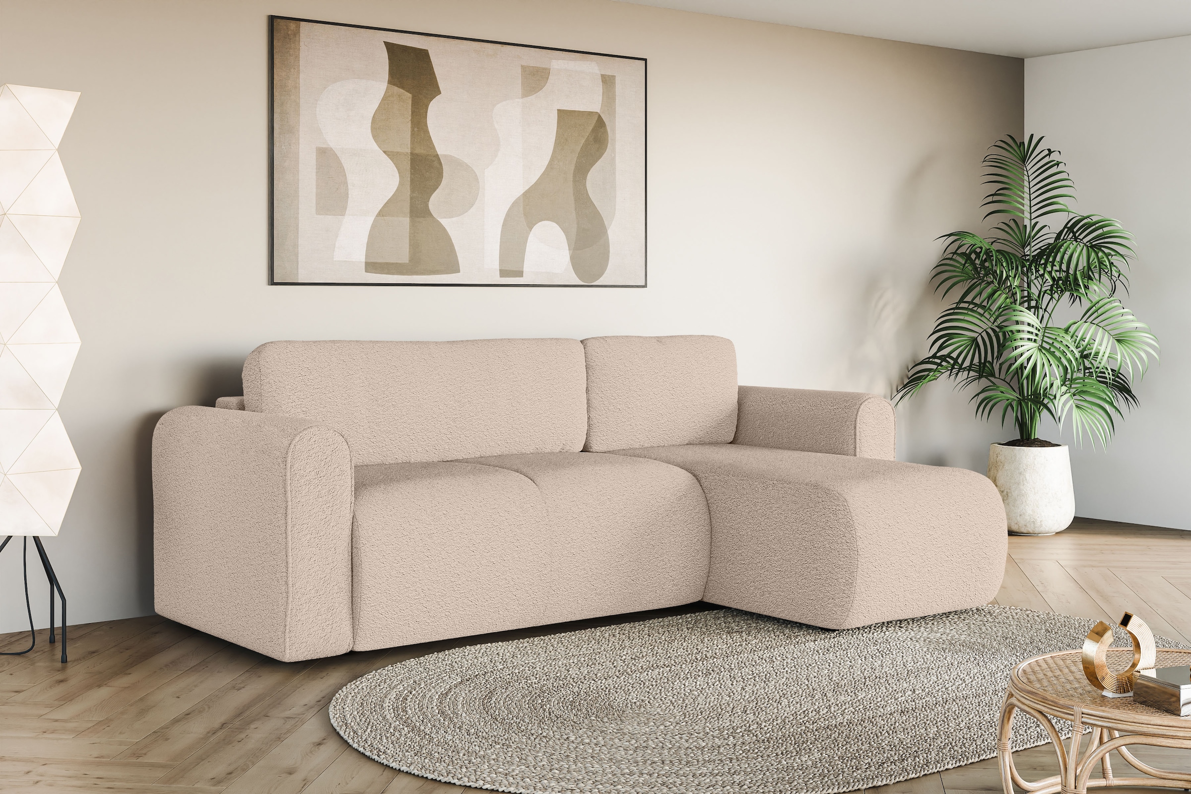 INOSIGN Ecksofa »Zacharia wahlweise Schlafsofa mit Bettkasten, B/T/H 250/166/86 cm«, L-Form mit Wellenunterfederung, Recamiere beidseitig montierbar