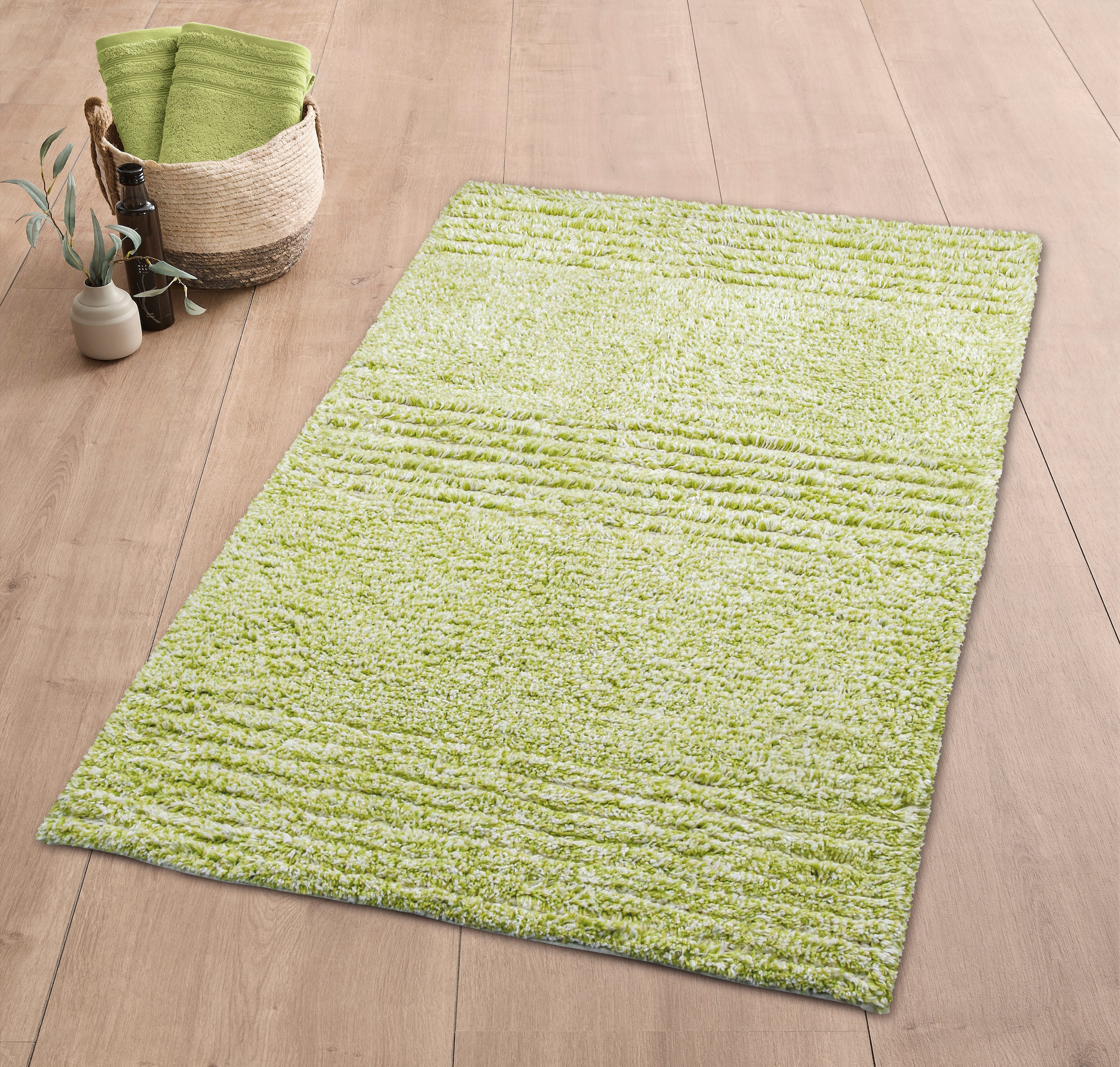 Kleine Wolke Badematte »»Planta«, Badvorleger, Badezimmer Teppich« Höhe 8 mm rutschhemmend beschichtet fußbodenheizungsgeeignet Badteppich, Uni Farben, Streifen Design, Hoch-Tief Effekt