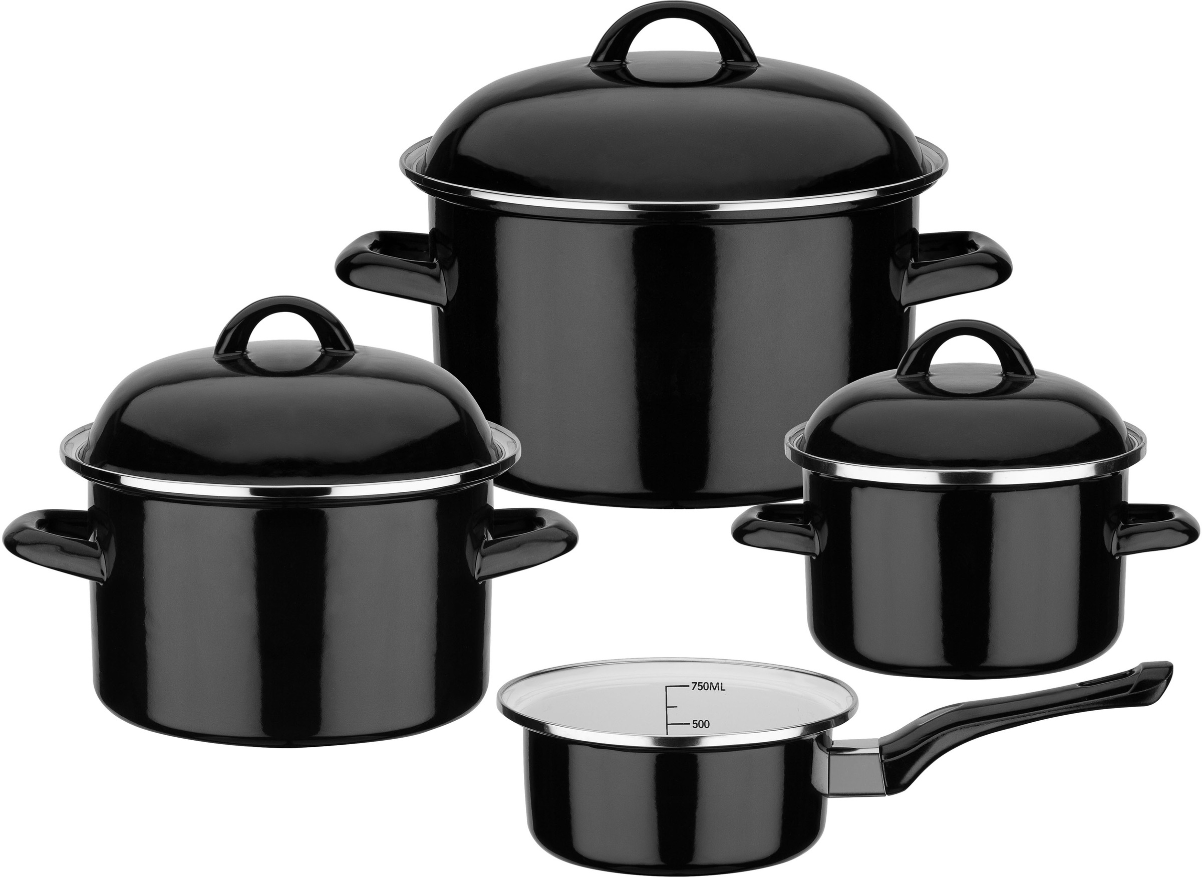GSW Topf-Set »Black & White«, Stahl-Emaille, (Set, 7 tlg.), Literskala, Induktion