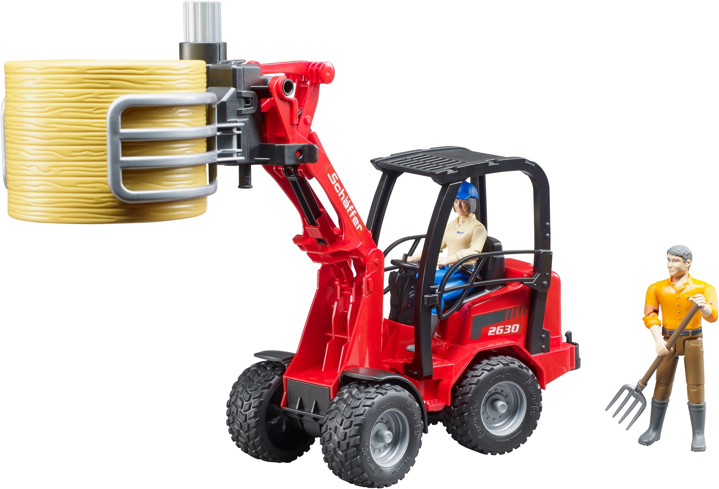 Bruder® Spielzeug-Landmaschine »Schäffer Hoflader 2630/Ballengreifzange/Rundballen (02192)« Made in Europe