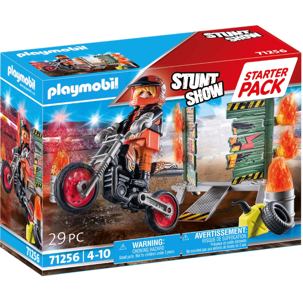Playmobil® Konstruktions-Spielset »Starter Pack, Stuntshow Motorrad mit Feuerwand (71256), Stuntshow«, (29 St.)
