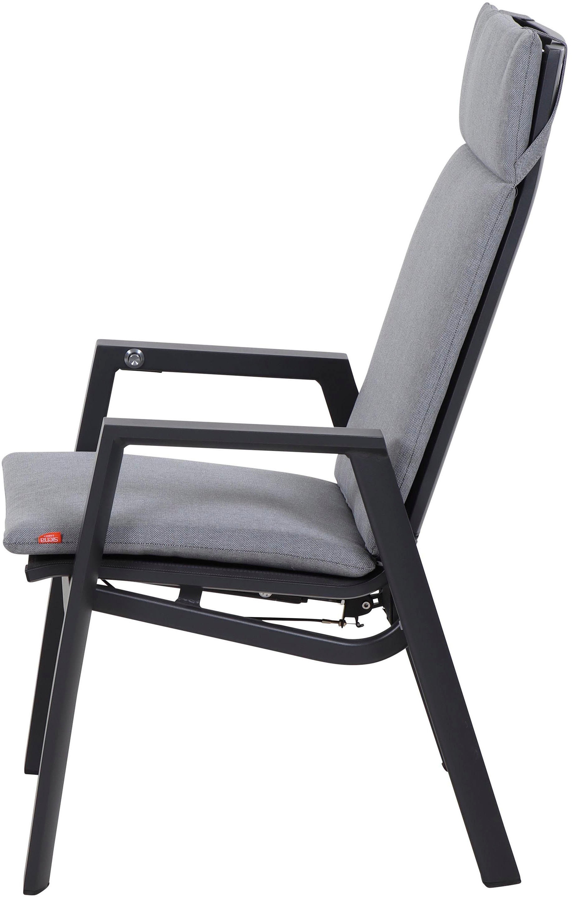 Siena Garden Garten-Essgruppe »Valencia/Ancona«, (Set, 15 tlg., 6 Sessel: 59x71x110 cm, Liege: 70x154x109,5 cm, Tisch: 220x100x74 cm), Polypropylen, Aluminium, Tischplatte aus Keramik, inkl. 7 Auflagen