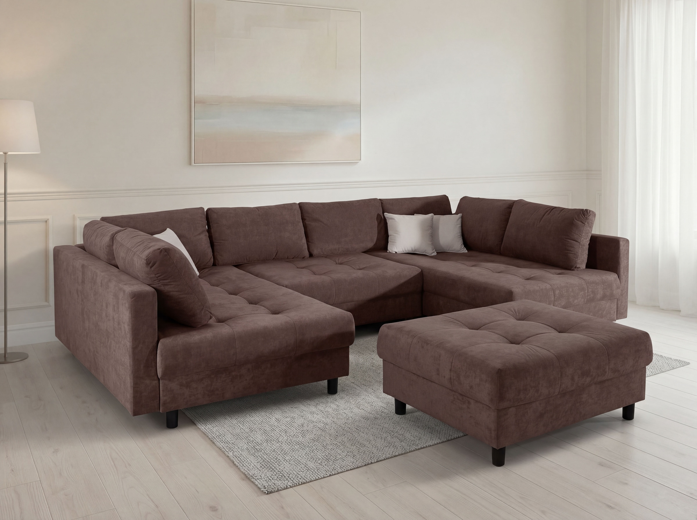 COLLECTION AB Wohnlandschaft »Antonia U-Form, B: 298 cm« Wohnlandschaft, Rückenkissen, 2 ottomane, Komfortablem Bonnelfederkern