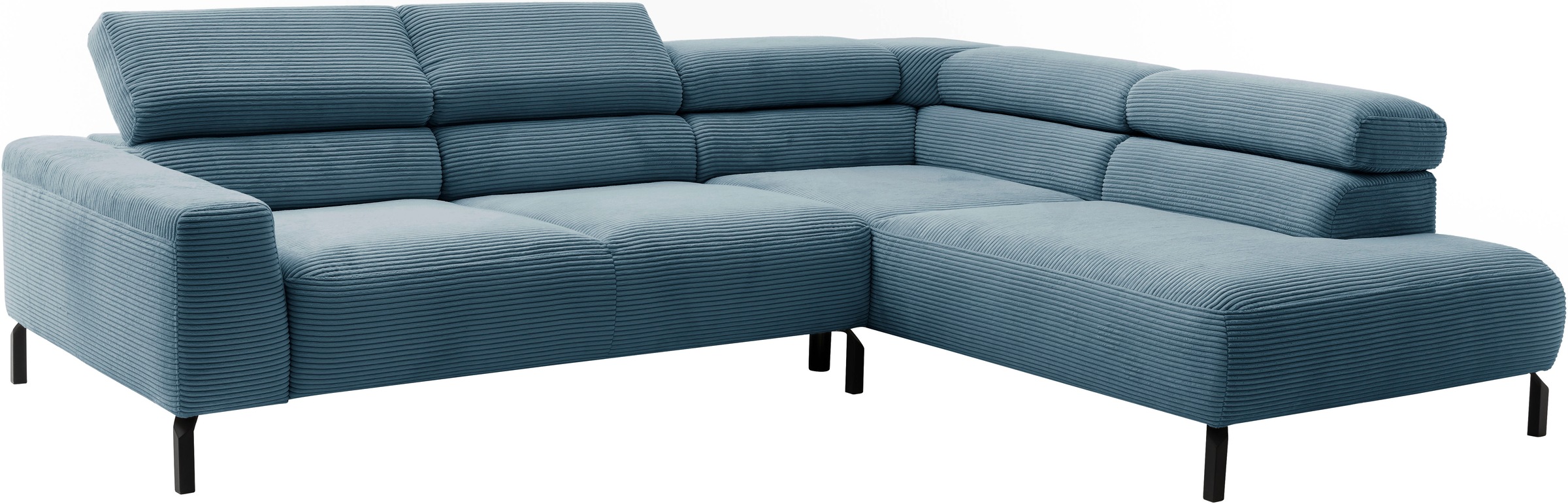 Places of Style Ecksofa »Antonelli, L-Form, inkl. Kopfteilverstellung, Breite 276 cm«, mit elektrischer Sitztiefenverstellung, in Cord, petrol