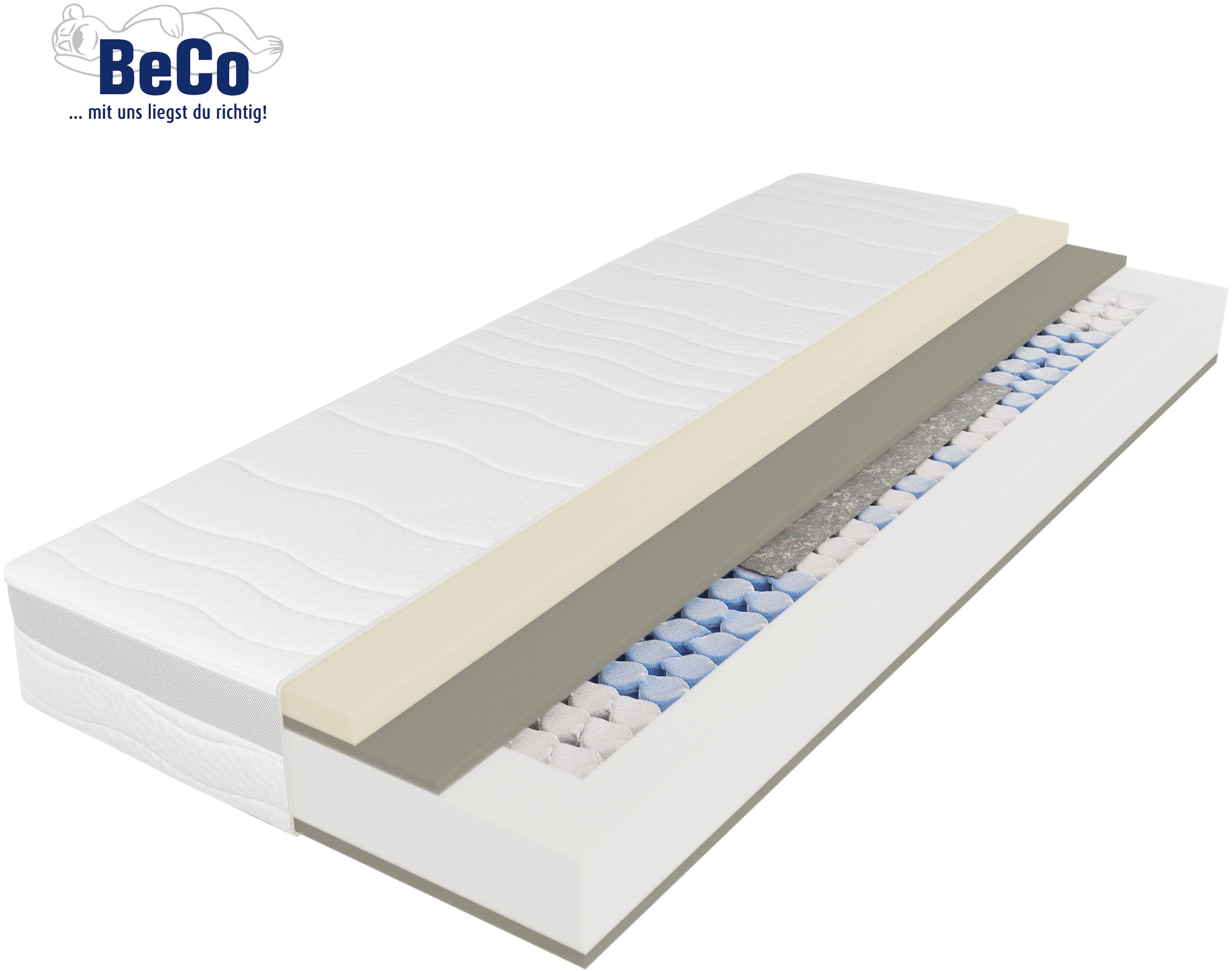 Beco Taschenfederkernmatratze »Feel Like Latex ONE TFK, Matratze 90x200 cm, 140x200 cm und mehr«, 21 cm hoch, 500 Federn, (1 St.), Punktelastische Matratze mit stabilem Federkern, atmungsaktiv