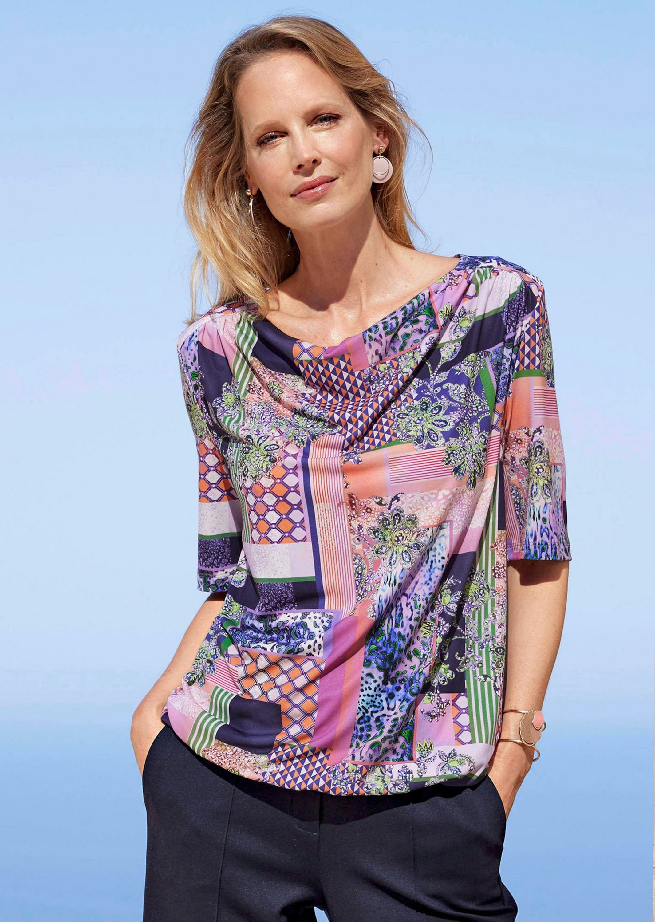 GOLDNER Kurzarmshirt »Kurzgröße Shirt mit Wasserfallausschnitt« keine/nicht relevant