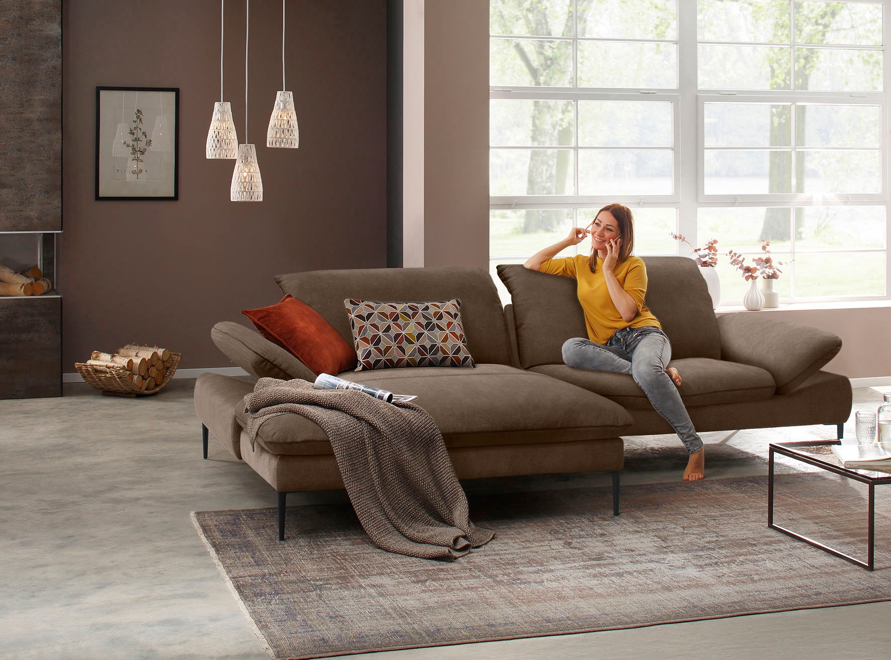 W.SCHILLIG Ecksofa »enjoy&MORE, Designsofa, elegant und bequem, L-Form«, Sitztiefenverstellung, Füße schwarz pulverbeschichtet, Breite 294 cm
