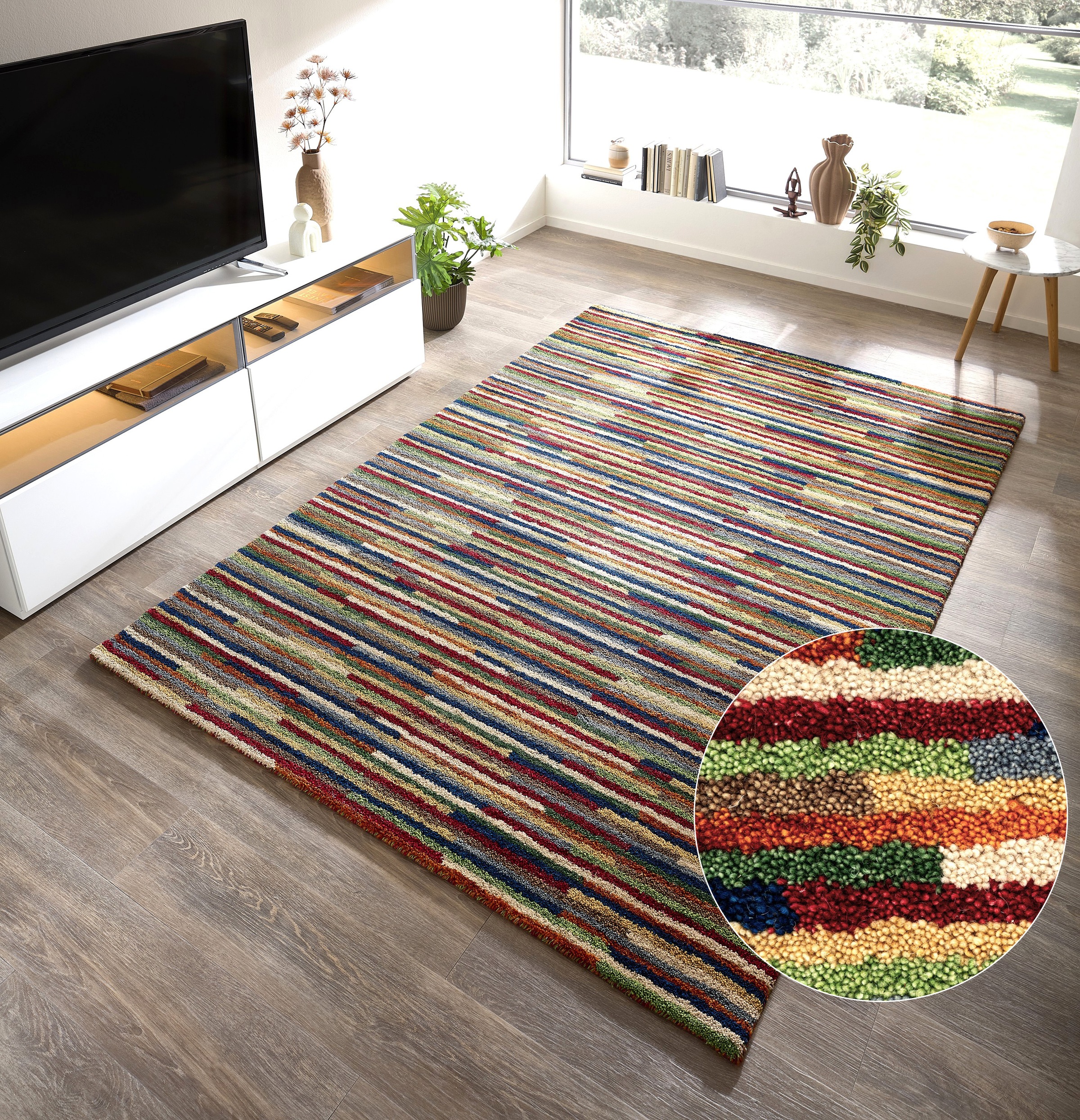 THEKO Wollteppich »Gabbeh Multi, Handgefertigt, Teppich, meliert, reine Wolle,« rechteckig 15 mm Höhe Wohnzimmer, Schlafzimmer, Esszimmer