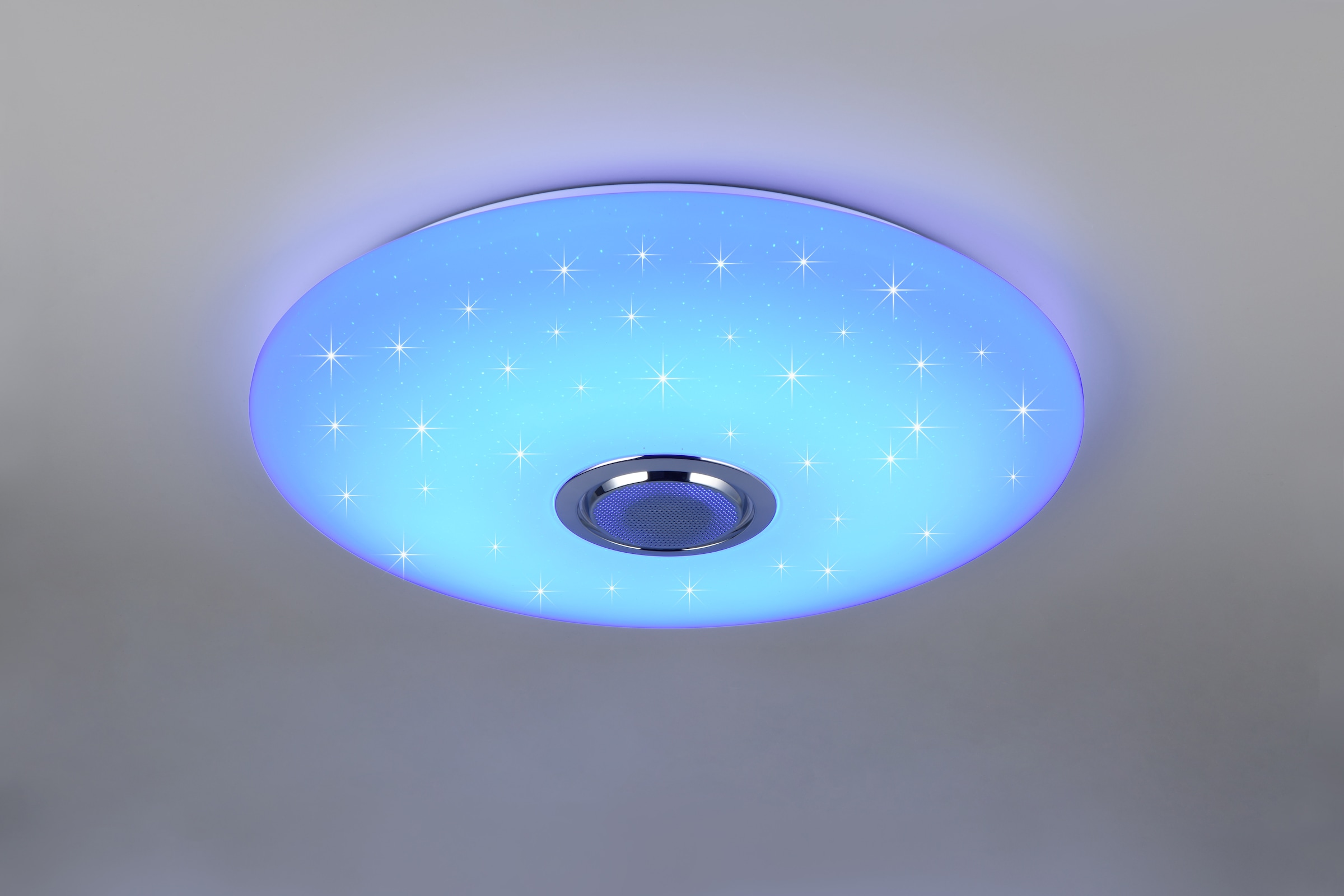 REALITY Leuchten LED Deckenleuchte »MUSICA, LED Deckenlampe mit Bluetooth Lautsprecher, Fernbedienung inkl« LED-Board 1 Stk. warmweiß - kaltweiß RGBW Farbwechsel mit Rainbow-Effekt, dimmbar, Timer, Starlight, Memory