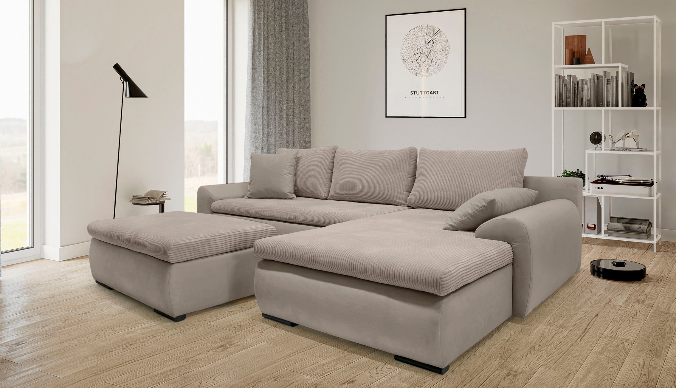 Home affaire Ecksofa »Win, L-Form, Breite 285cm«, optional mit Schlaffunktion und Bettkasten, taupe, Cord