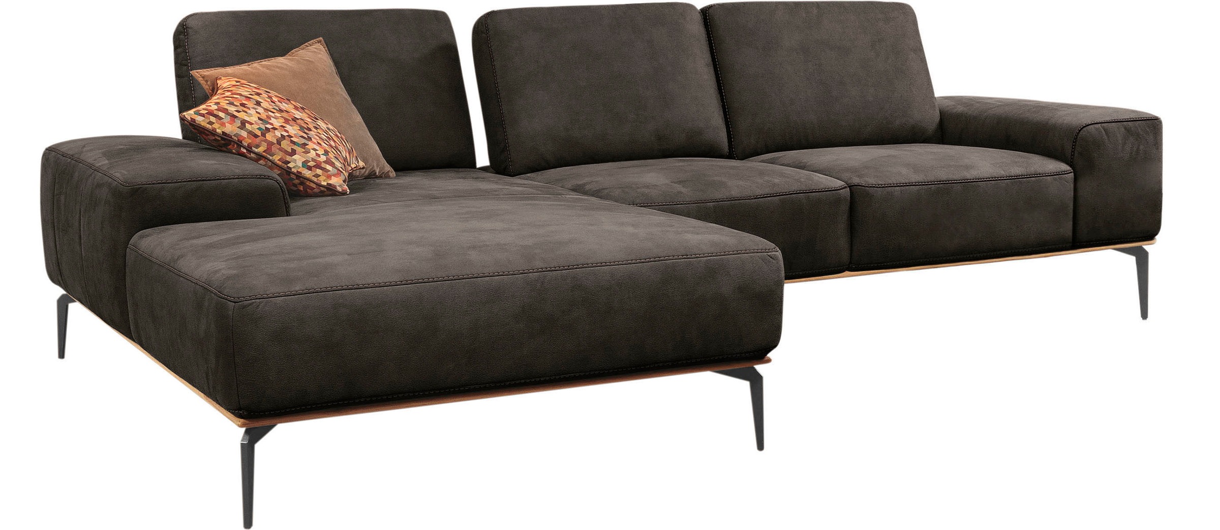 W.SCHILLIG Ecksofa »run, Designsofa mit tollem Sitzkomfort, bequem, L-Form« mit Holzsockel, Füße in Schwarz pulverbeschichtet, Breite 279 cm