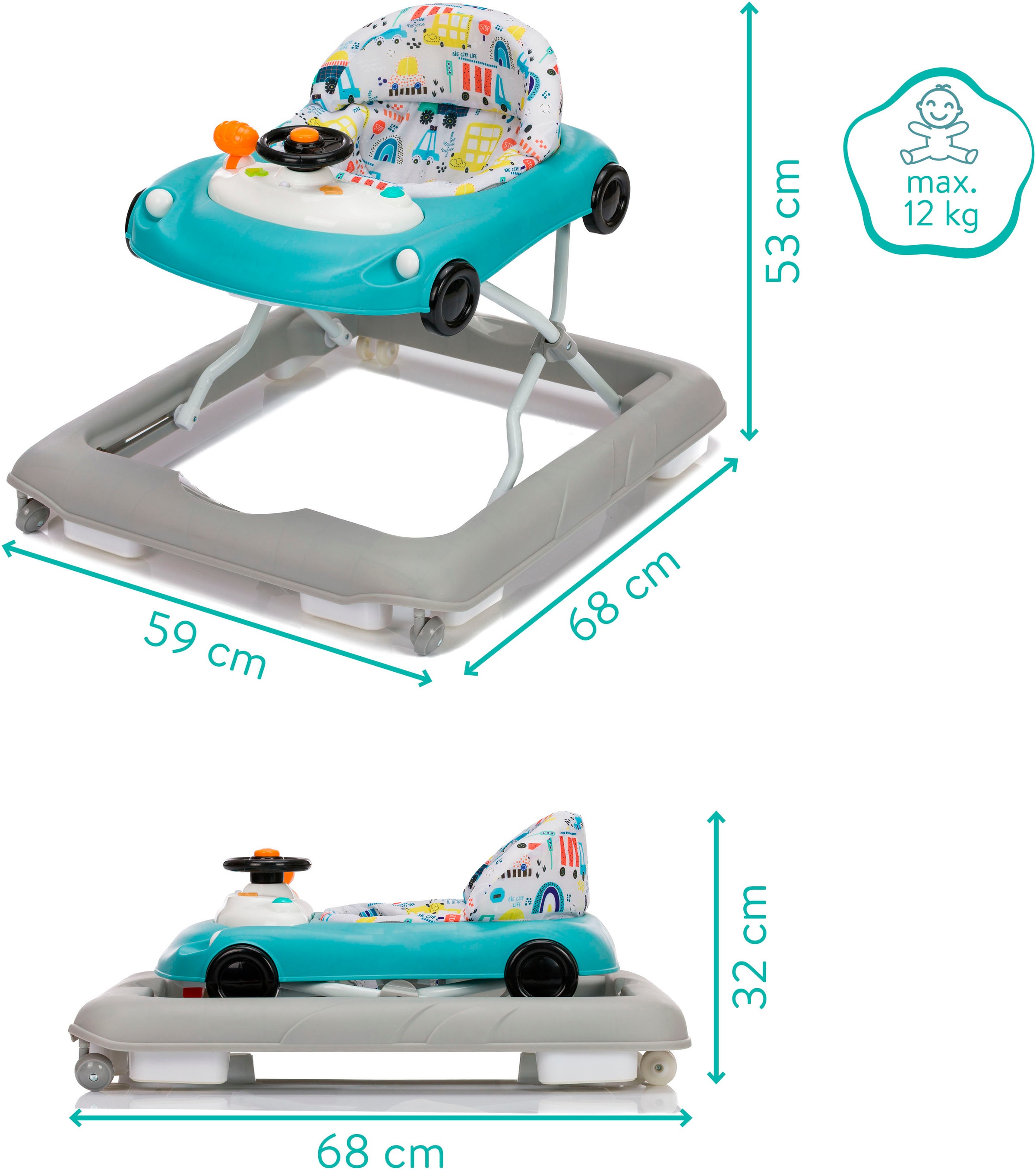 Fillikid Lauflernhilfe »Car, grau/blau« mit Sicherheitsstoppern
