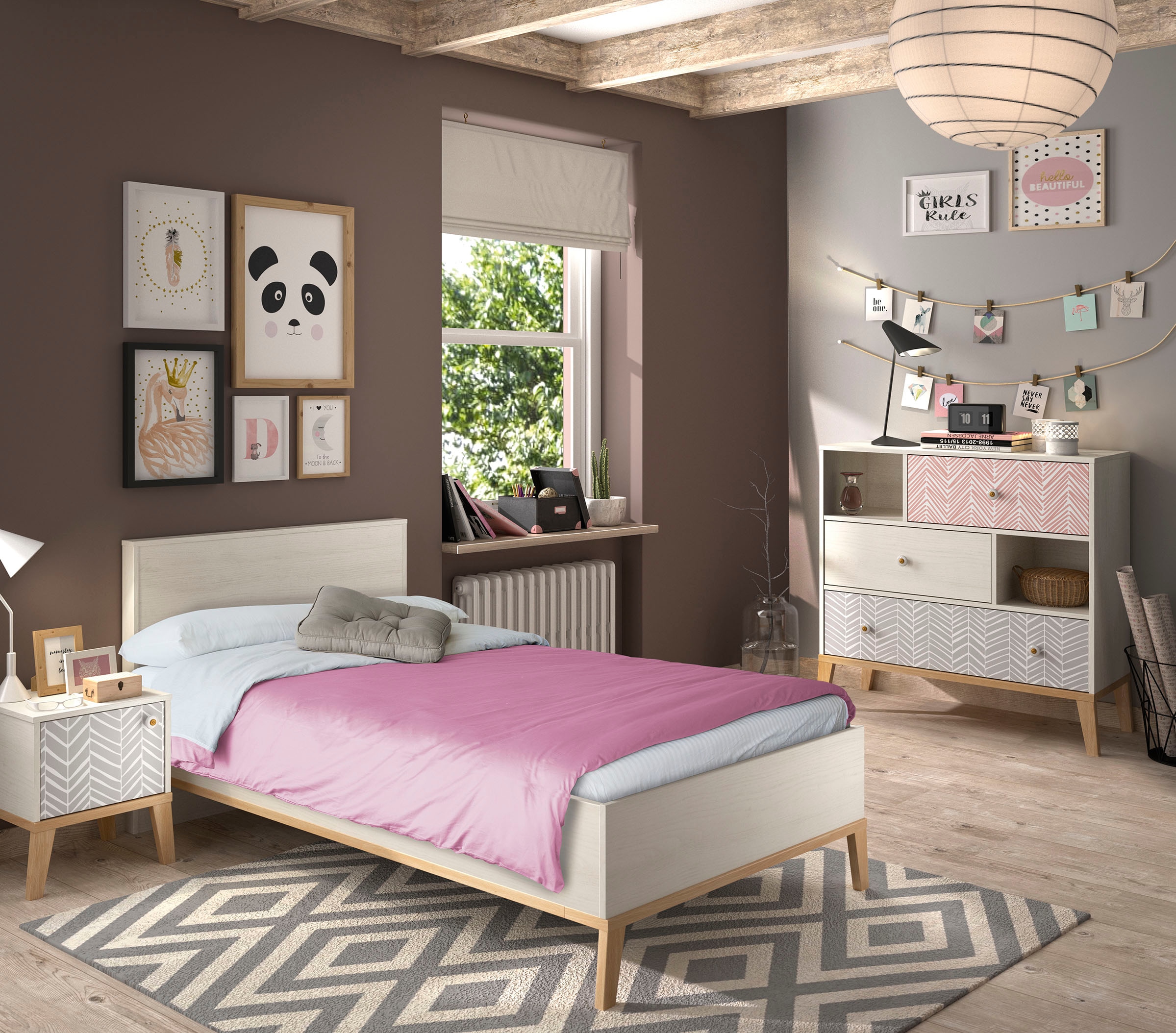 Jugendzimmer-Set »Alika«, (Set, 3 tlg., Bett, Nachttisch, Kommode)