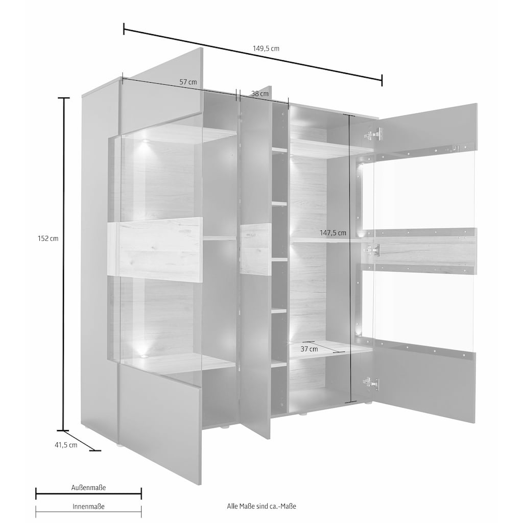 FORTE Vitrine, Breite 152 cm, inkl. Beleuchtung