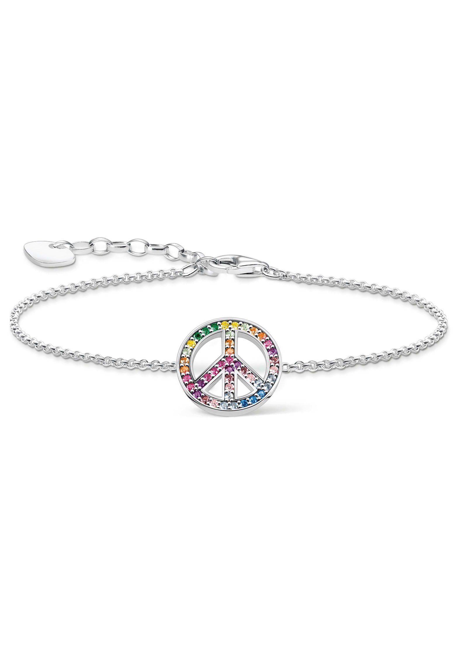 Armband »Peace-Zeichen Silber geschwärzt, A2071-318-7-L19V«, mit Glas-Keramik Stein,...