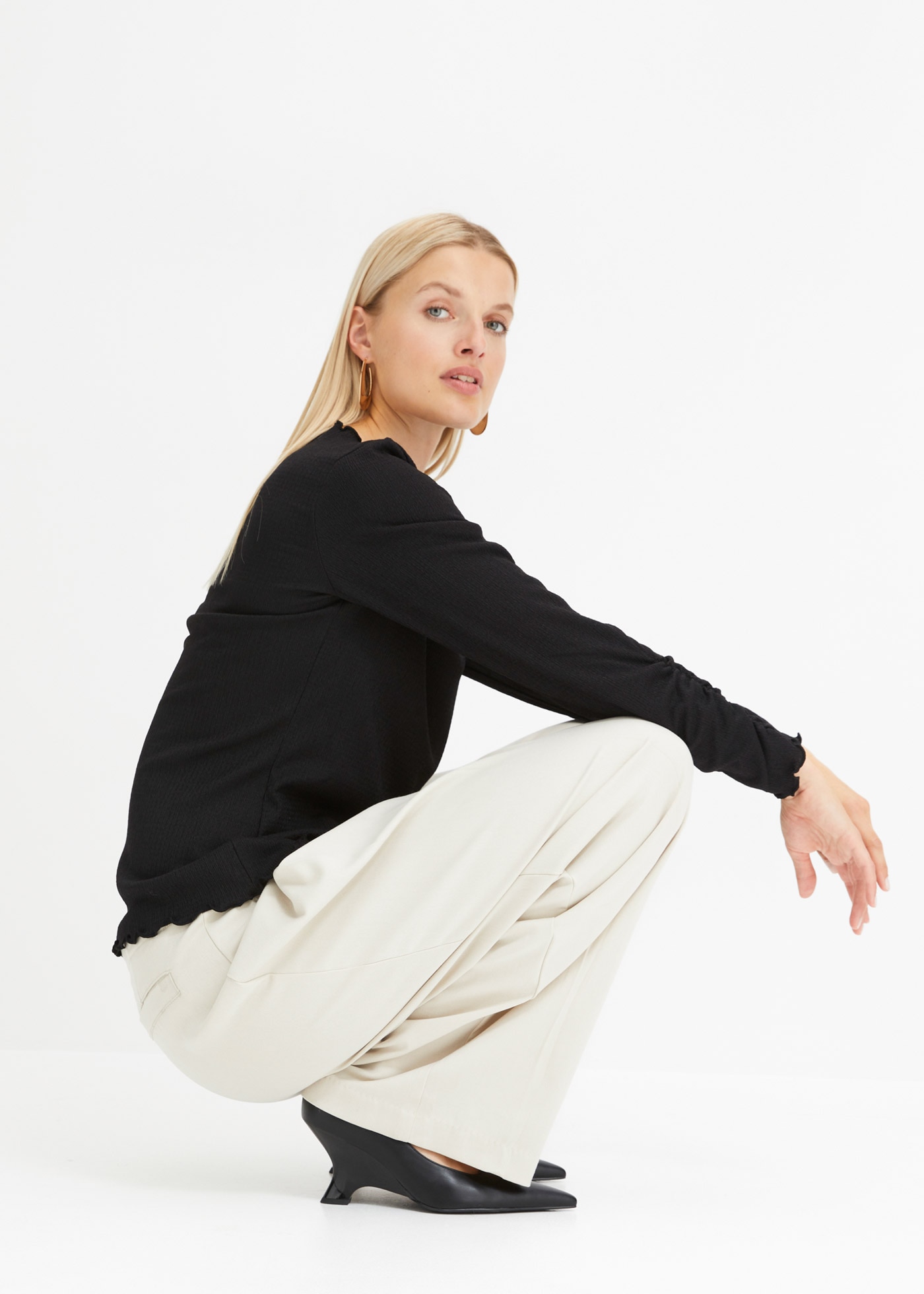 bonprix Langarmshirt »Shirt« bequeme Passform, Strukturjersey-Material, unifarben