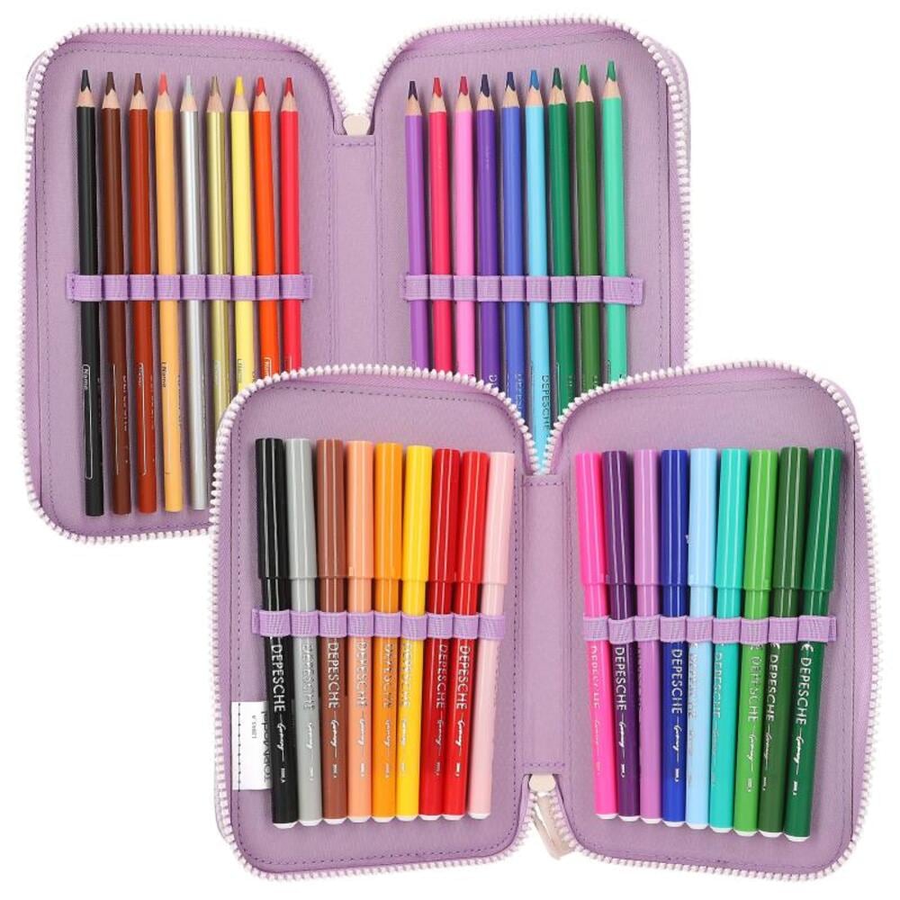 Depesche Buntstift »3-Fach Federtasche LED Hunde mit Stifte TOPModel 20 x 13 x 7,5 cm violett«
