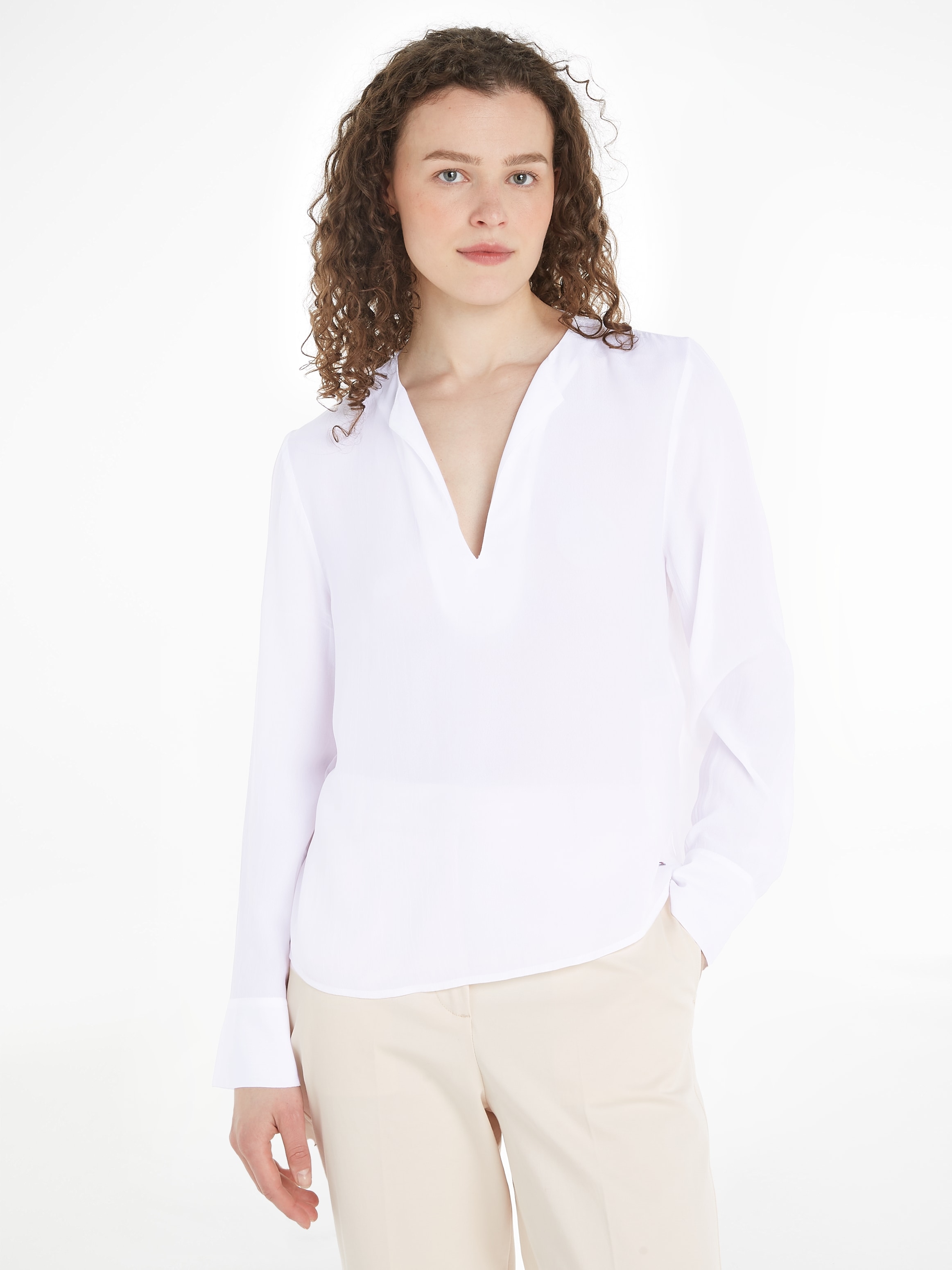 Tommy Hilfiger Langarmbluse »VISCOSE CREPE V-NECK BLOUSE«, in Unifarbe