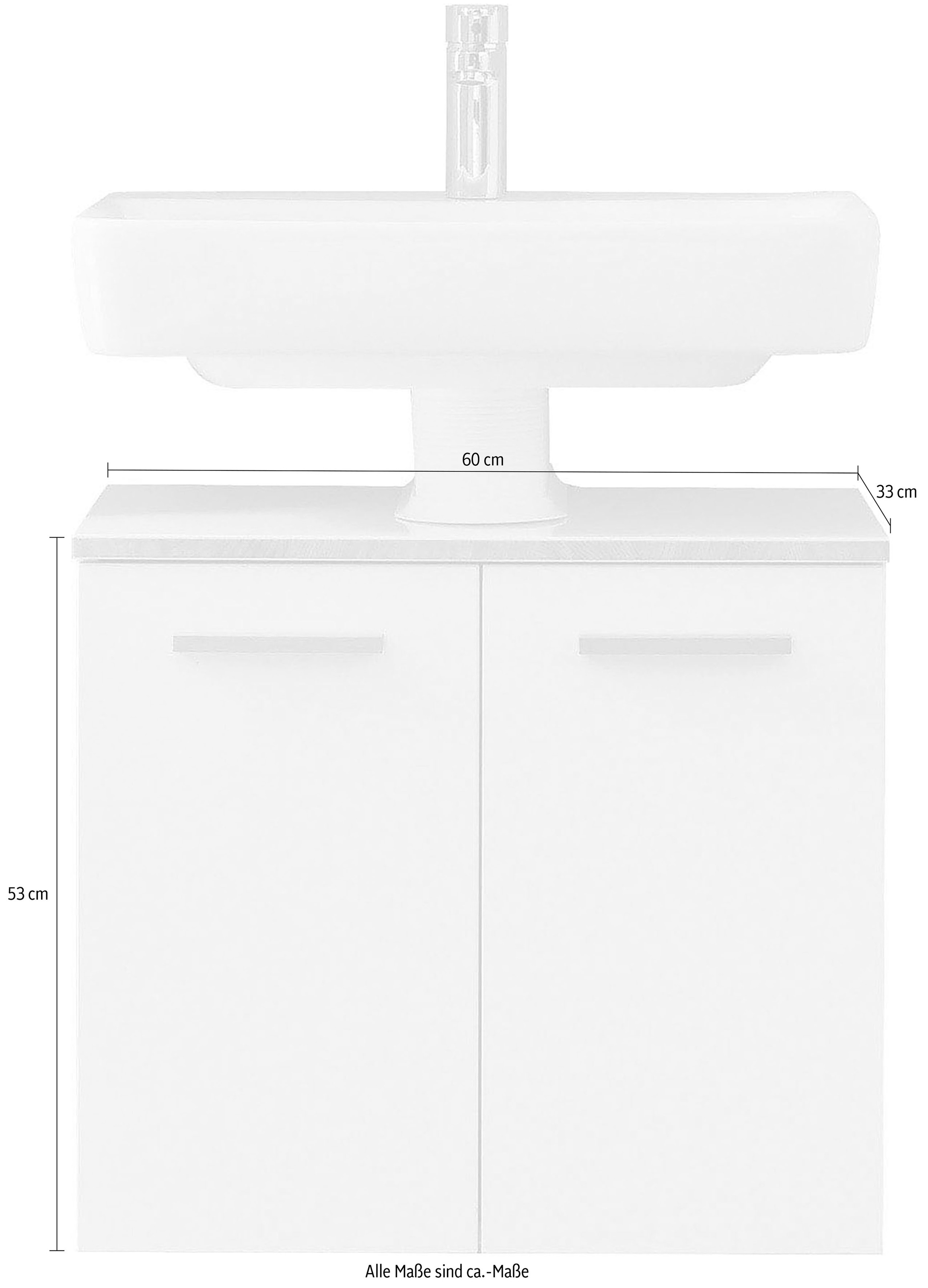Saphir Waschbeckenunterschrank »Quickset 931 Unterbeckenschrank, 60 cm breit, 2 Türen, Weiß Glanz«, Waschbeckenschrank inkl Türdämpfer, Siphonausschnitt, ohne Waschbecken