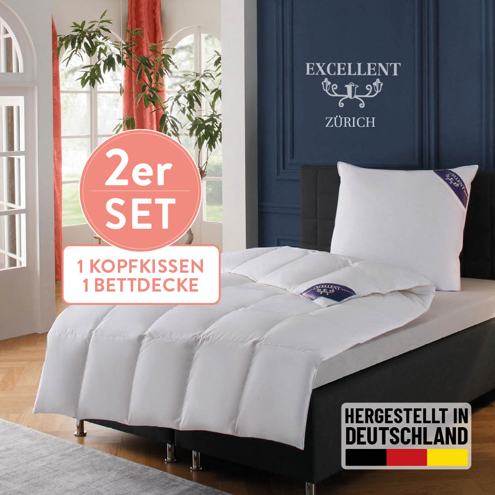 Excellent Daunenbettdecke + 3-Kammer-Kopfkissen »Bettdecken-Set Zürich in weiß, Größe B/L: 80 cm x 80 cm Anzahl Teile 1