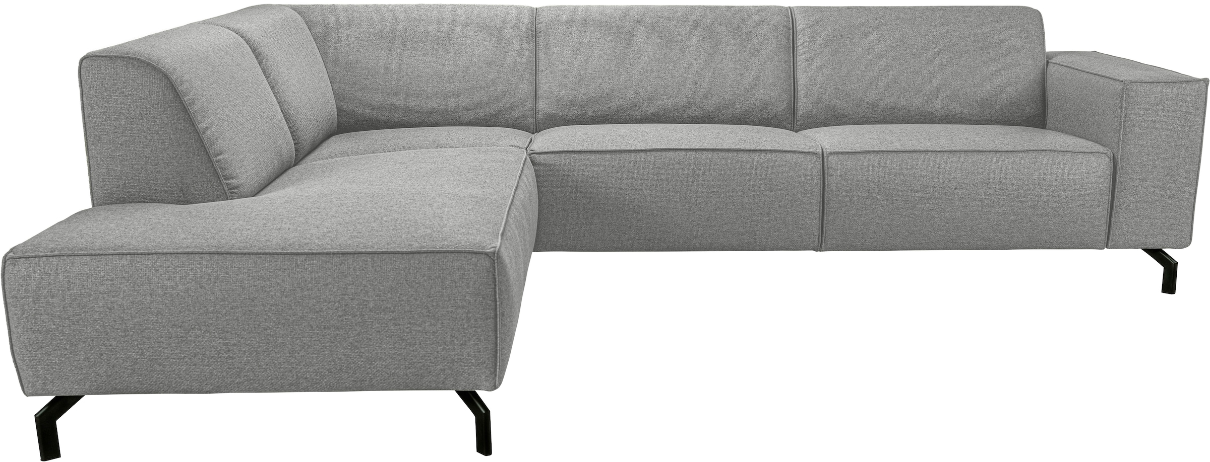 Places of Style Ecksofa »Lorcan, Breite 275 cm, weiches Sitzgefühl«, mit schwarzen Metallfüßen, Lederoptik und in weichem Strukturstoff