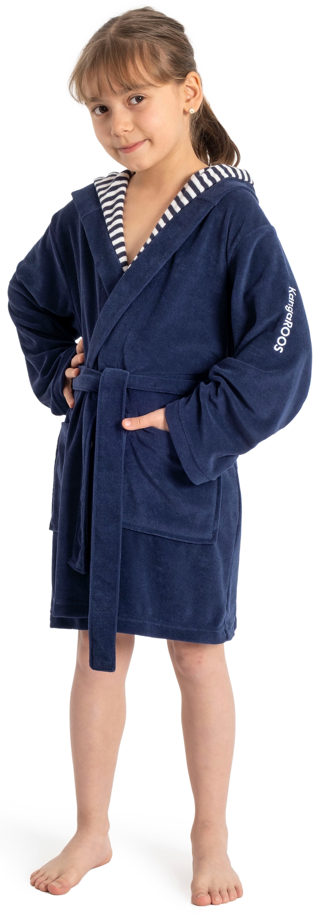 KangaROOS Kinderbademantel »Dalia, Ideal für Zuhause, Schwimmbad oder im Urlaub« 1 Stk. Uni-Farben mit Streifen