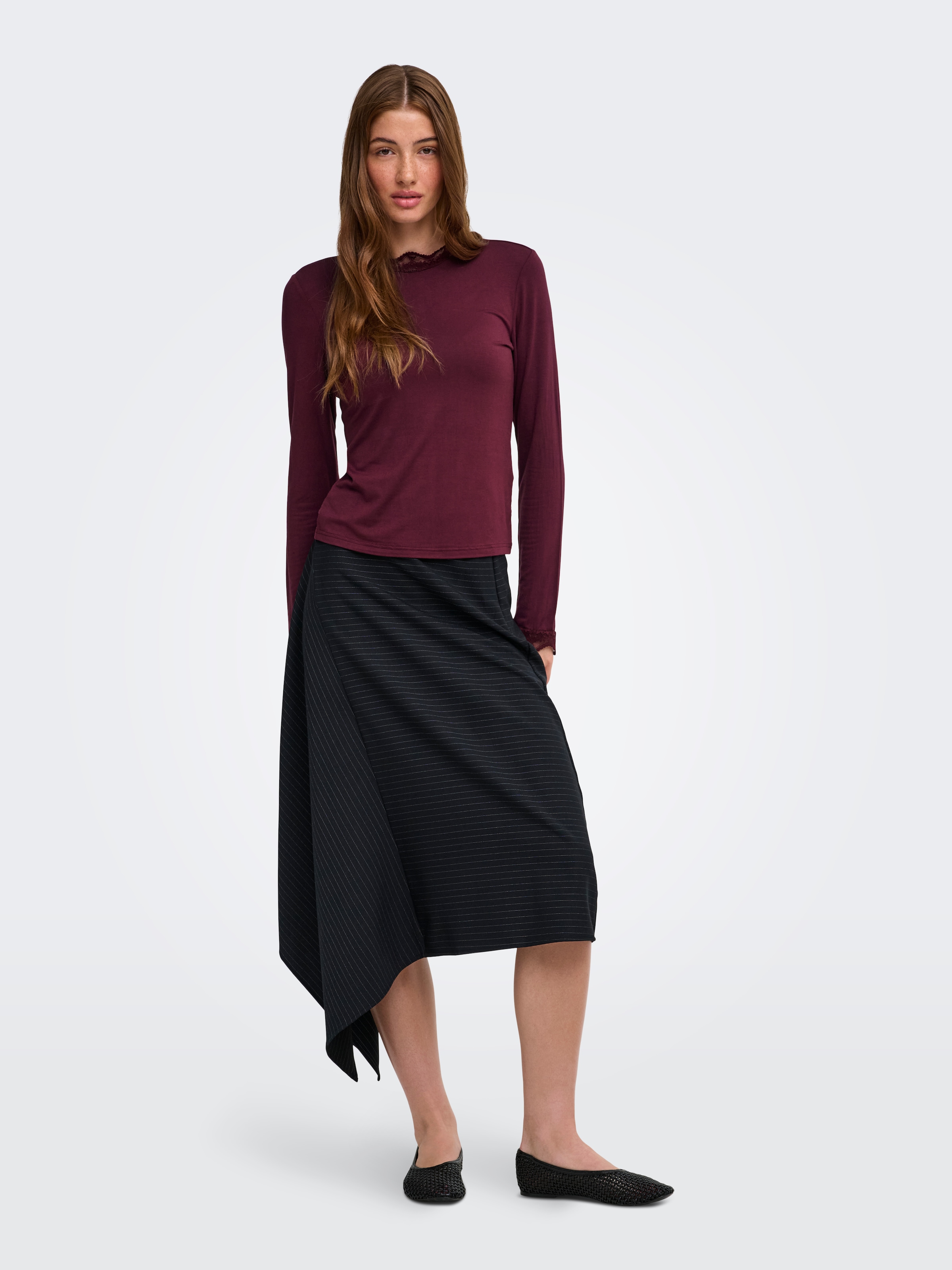 ONLY Langarmshirt »ONLLIV L/S TOP WITH LACE DETAILS CS JRS« Viskosemischung, regular fit