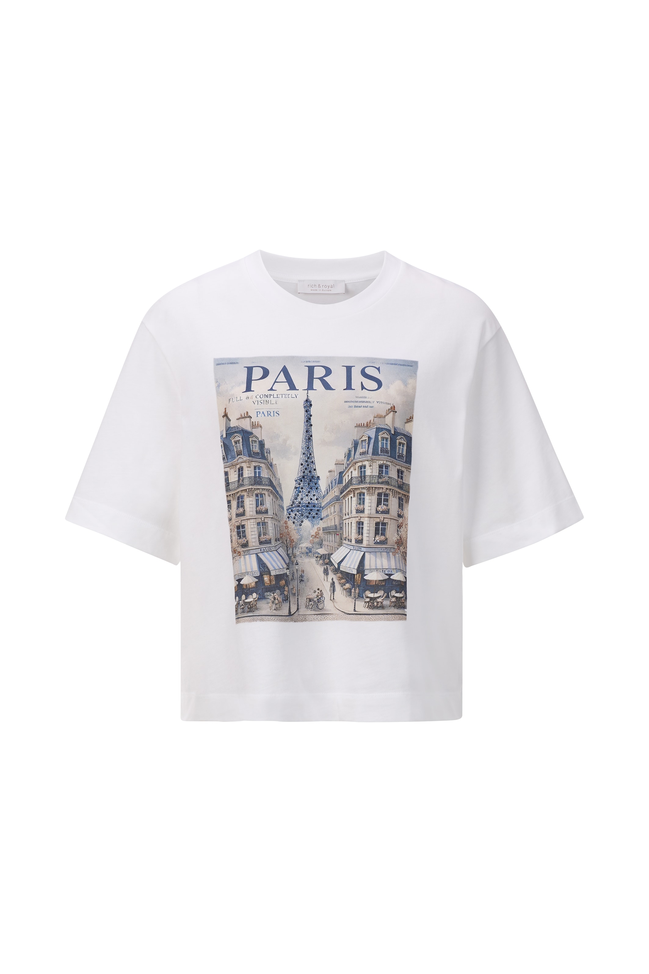 RICHROYAL T-Shirt, mit nostalgischem Print und Strasssteinen, Rundhals, casual fit