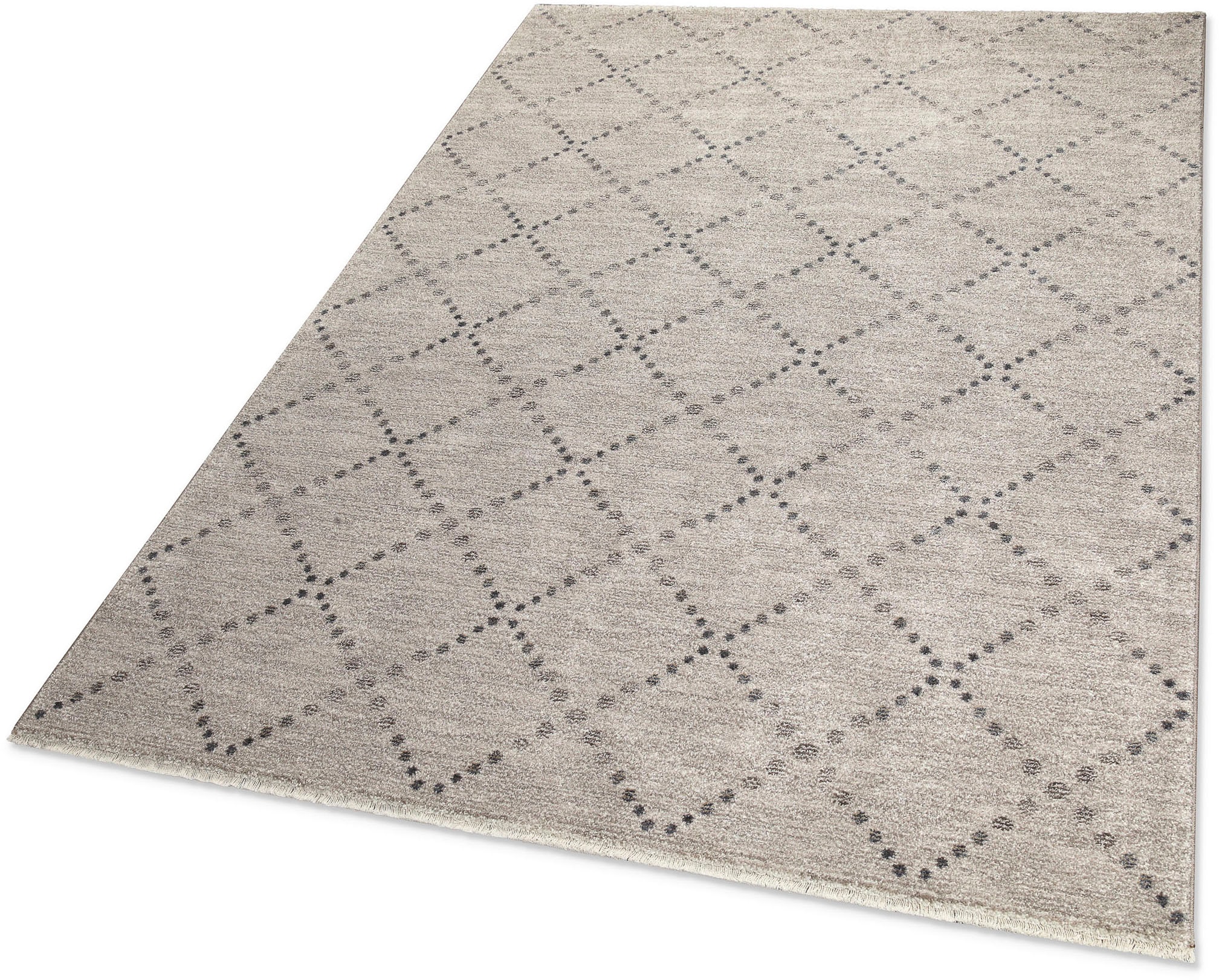 OTTO home Teppich »Thoren« rechteckig 12 mm Höhe weicher Kurzflor, Rautenmuster mit Fransen, Wohnzimmer, Schlafzimmer