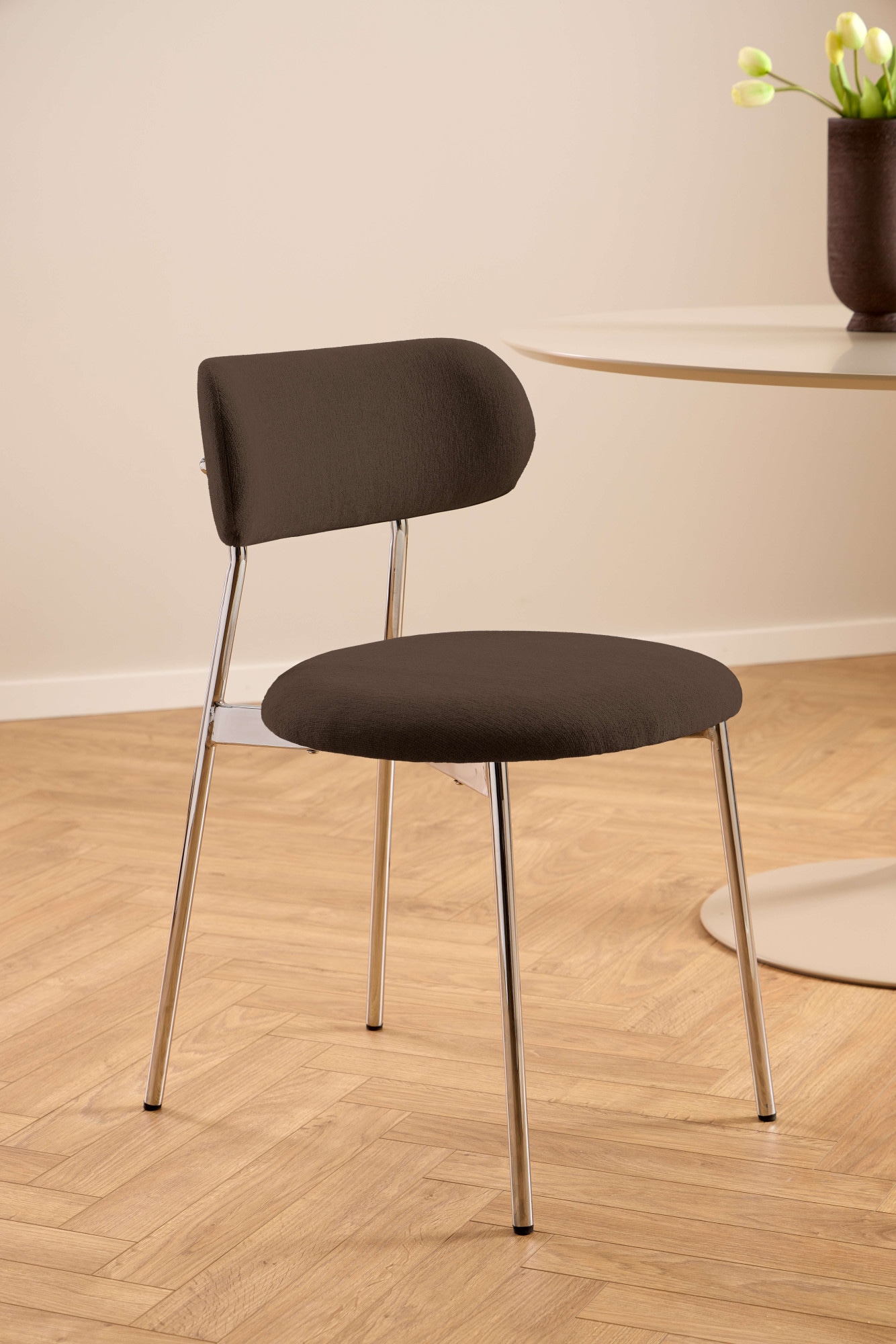 ACTONA GROUP Esszimmerstuhl »Lyric, Küchenstuhl, mit gepolsterter Sitzfläche« (Set) 2 Stk.Stuhl, Chenille, Retro-Futur, Chromstahlgestell, FSC™