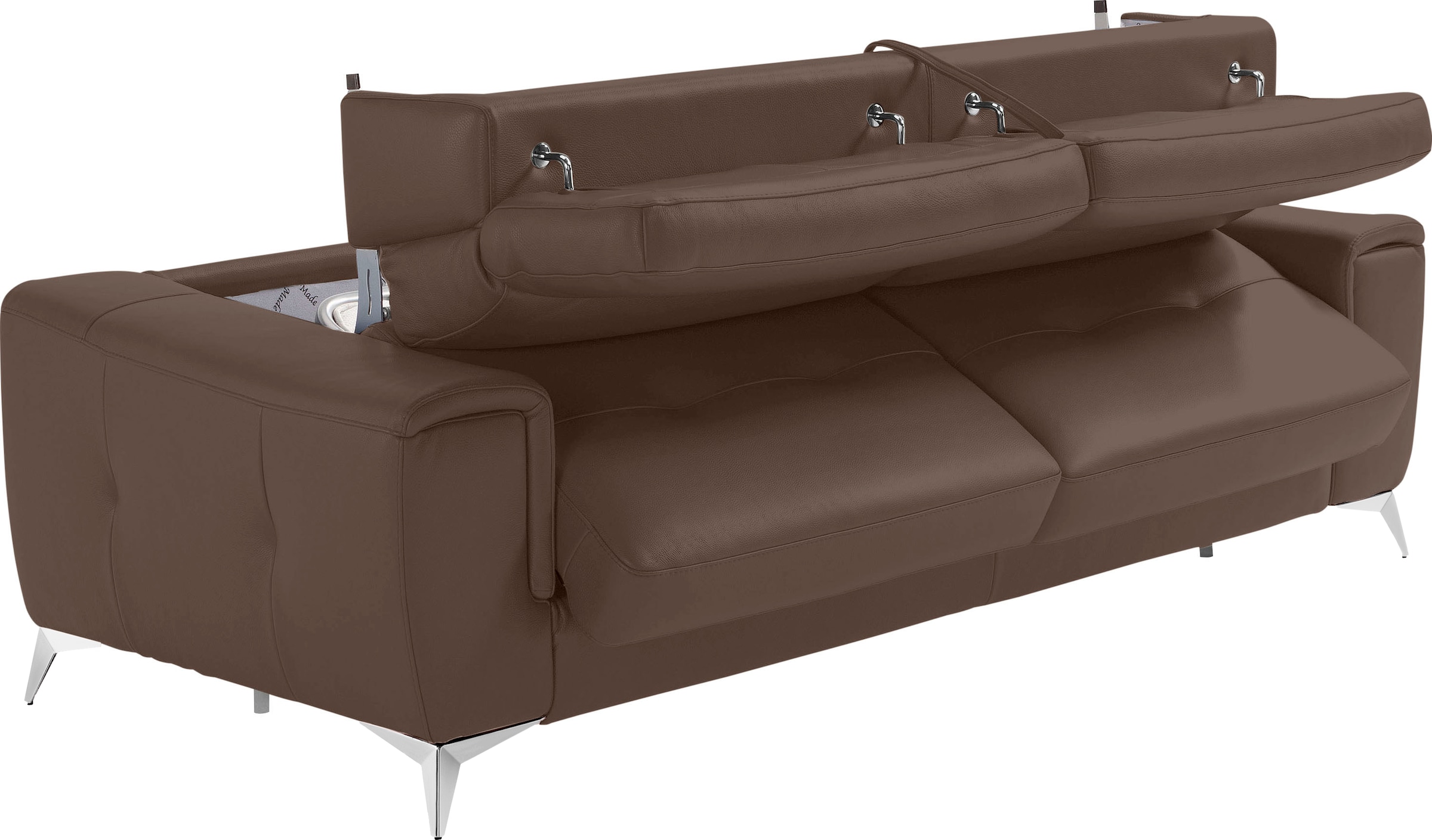 Egoitaliano Schlafsofa »Francine Designsofa, Loungesofa mit Dauerschlaffunktion, Breite 233 cm«, mit Bettfunktion, Leder BULL, chocolate, Fußfarbe chrom