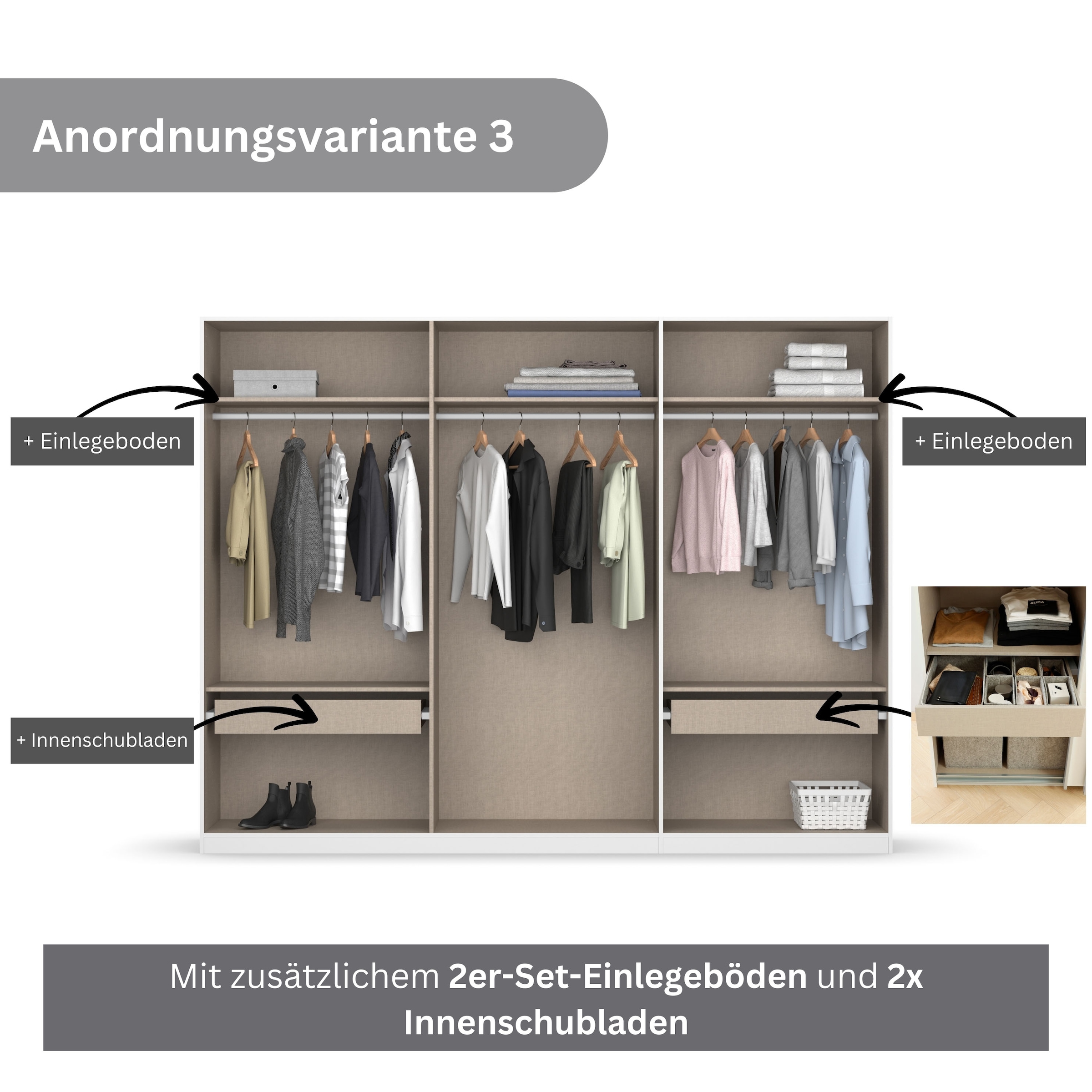 rauch Drehtürenschrank »Koluna«, Hochglanzfront mit Spiegel, inkl. 2 Innenschubladen sowie extra Böden