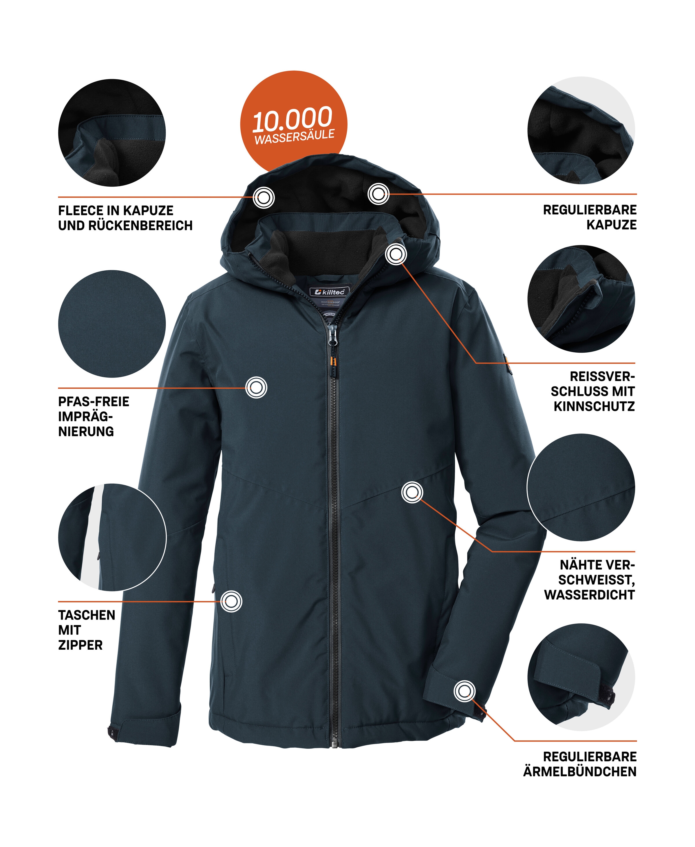 Killtec Funktionsjacke »KOW 221 BYS JCKT«, Wind- und wasserdichte Kinderjacke mit verstellbarer Kapuze