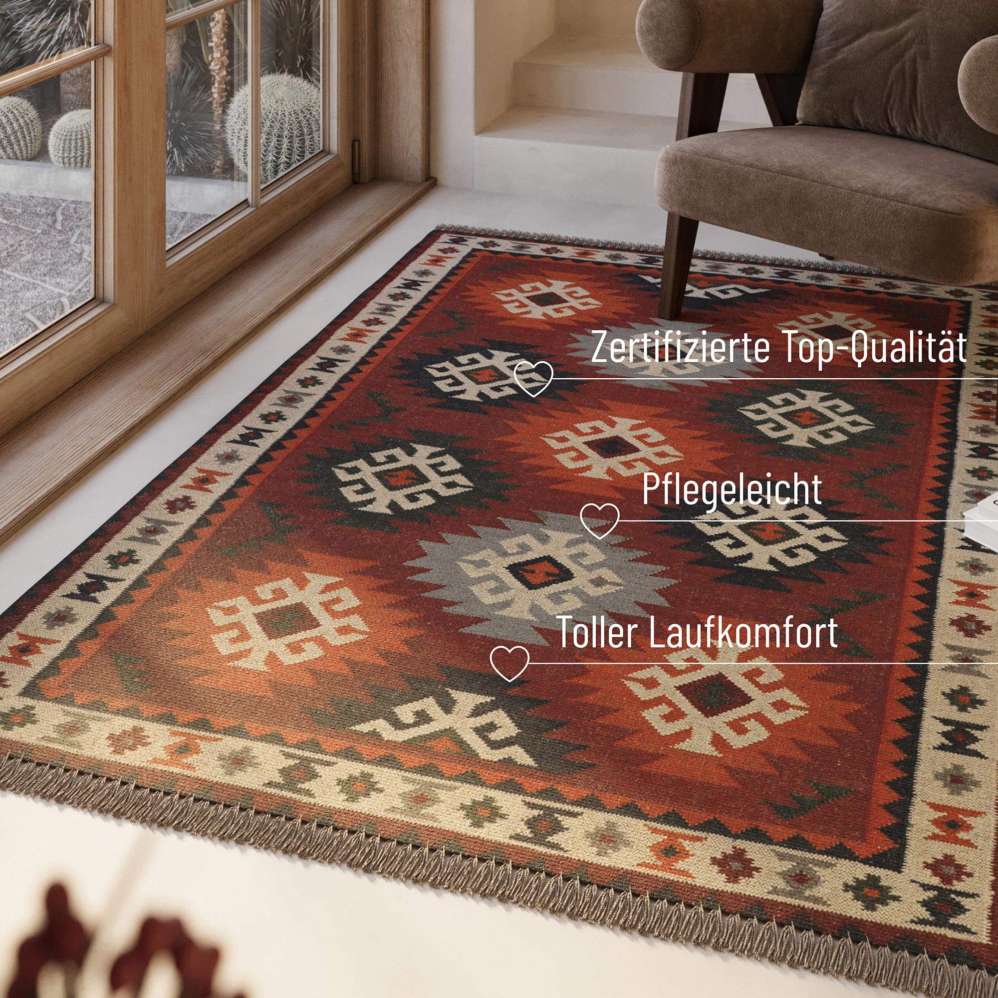 Wollteppich GREEN LOOOP "Blancard", rot, B:80cm H:5mm L:150cm
