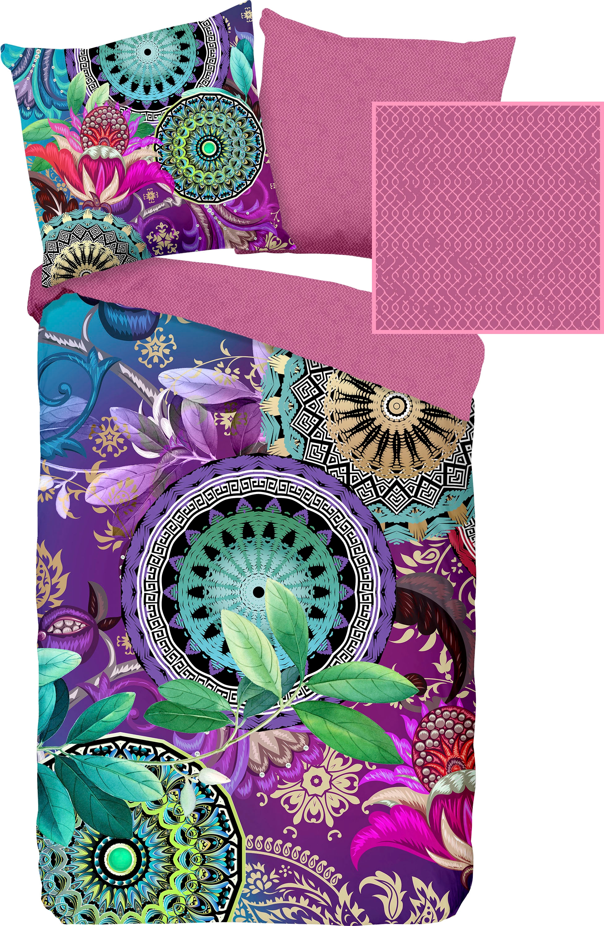hip Wendebettwäsche »Axelle«, Mako-Satin, 135x200, Reißverschluss, Wendeoptik, Mandala, Bunt, Lila