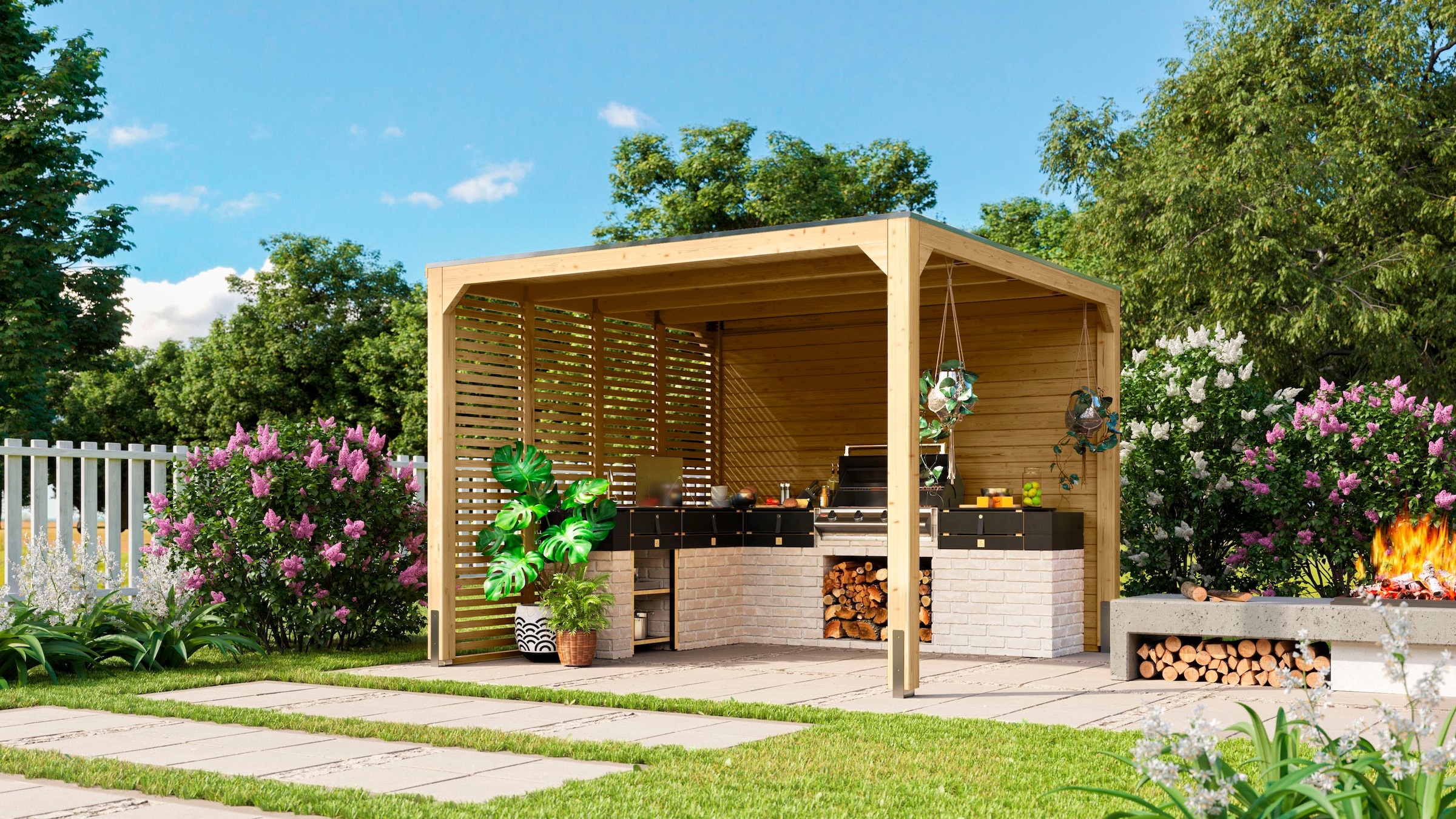 Karibu Holzpavillon »Gordon«, mit Seiten- und Lamellenwand