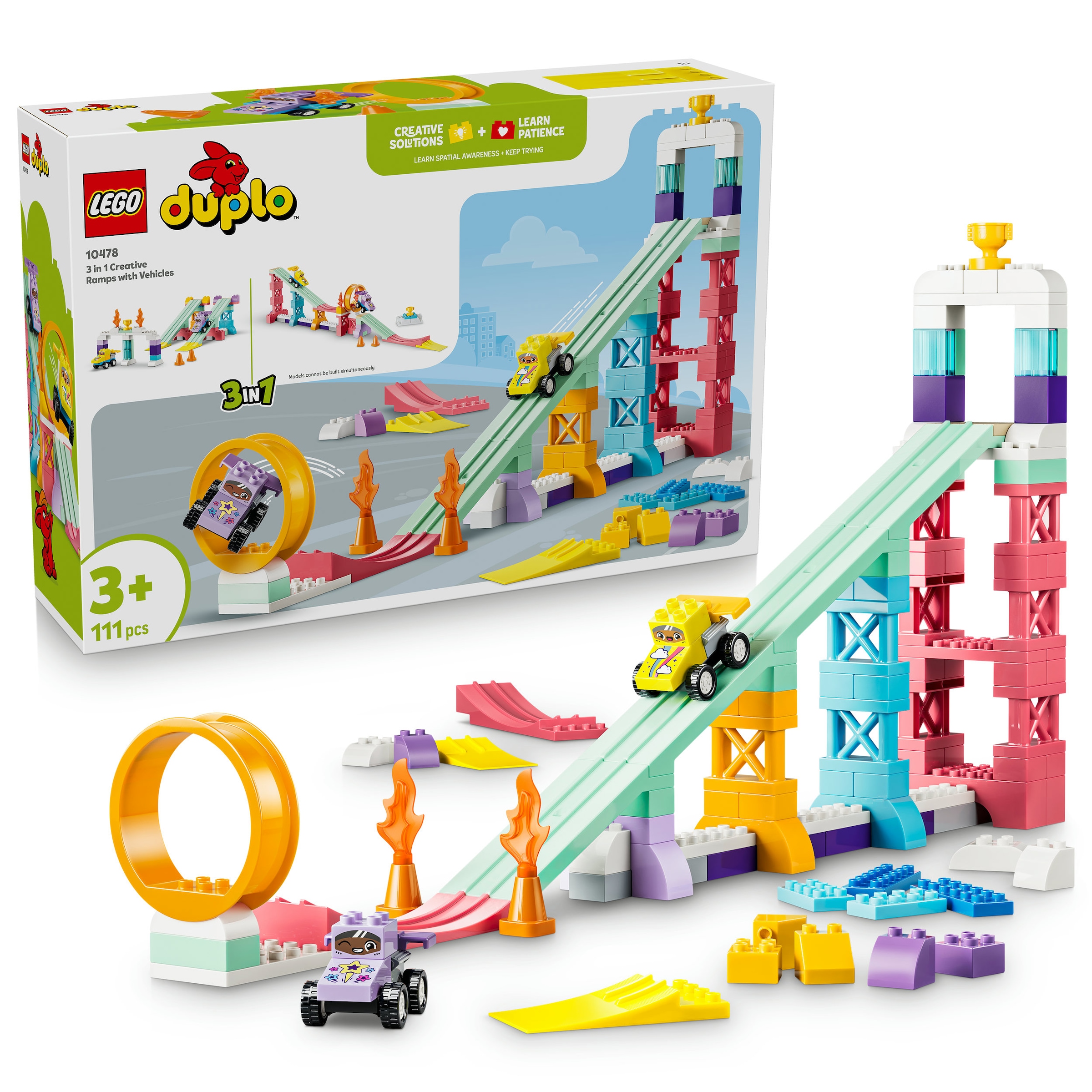LEGO® Konstruktionsspielsteine »Kreative Sprungschanzen mit kleinen Flitzern 3-in-1-Set (10478)« LEGO DUPLO Town; Made in Europe