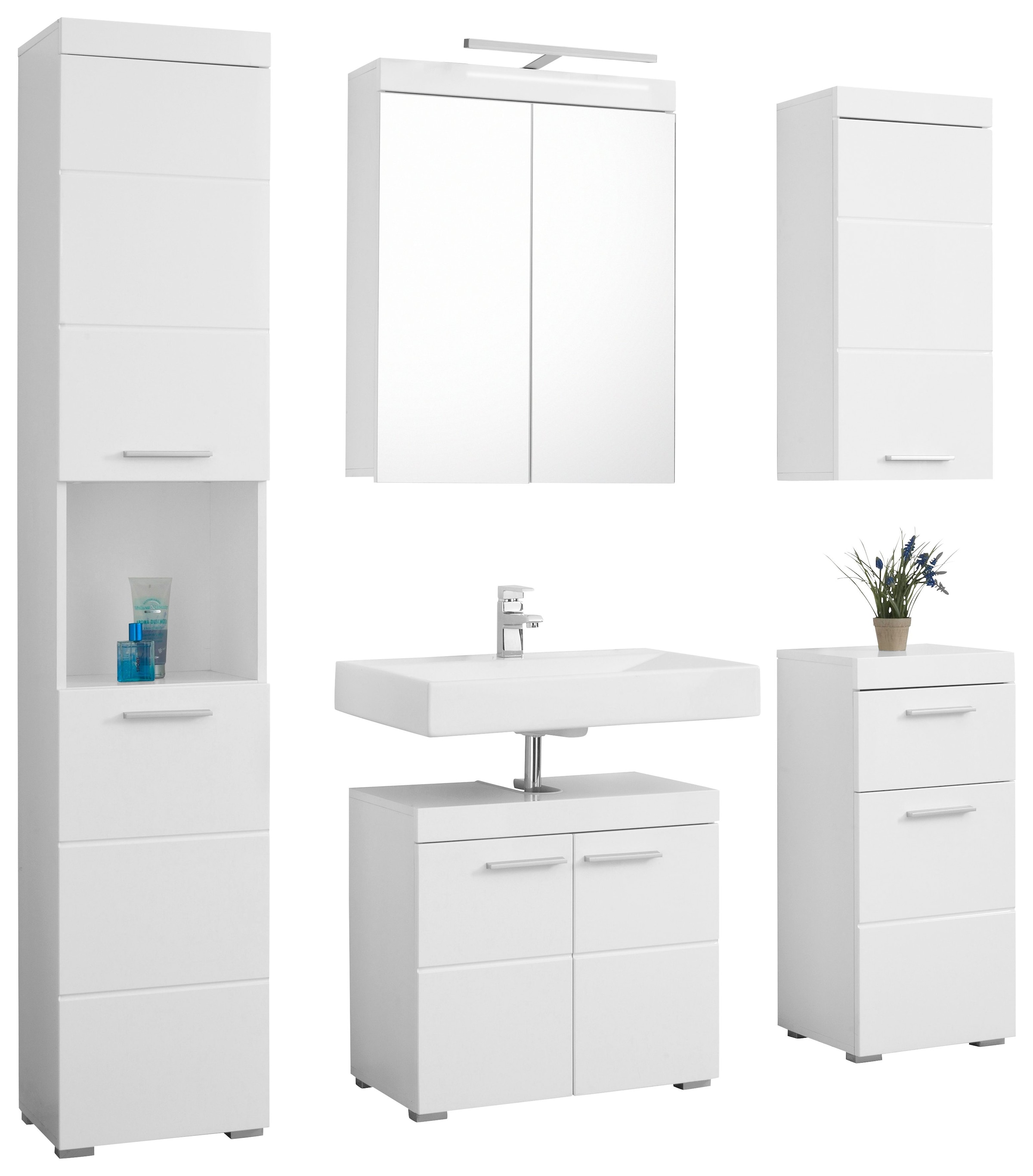 INOSIGN Badmöbel-Set »Avena«, (Set, 5 St.), Badezimmermöbel in verschiedenen Farben - Maße (B/T/H) 163/34/190 cm