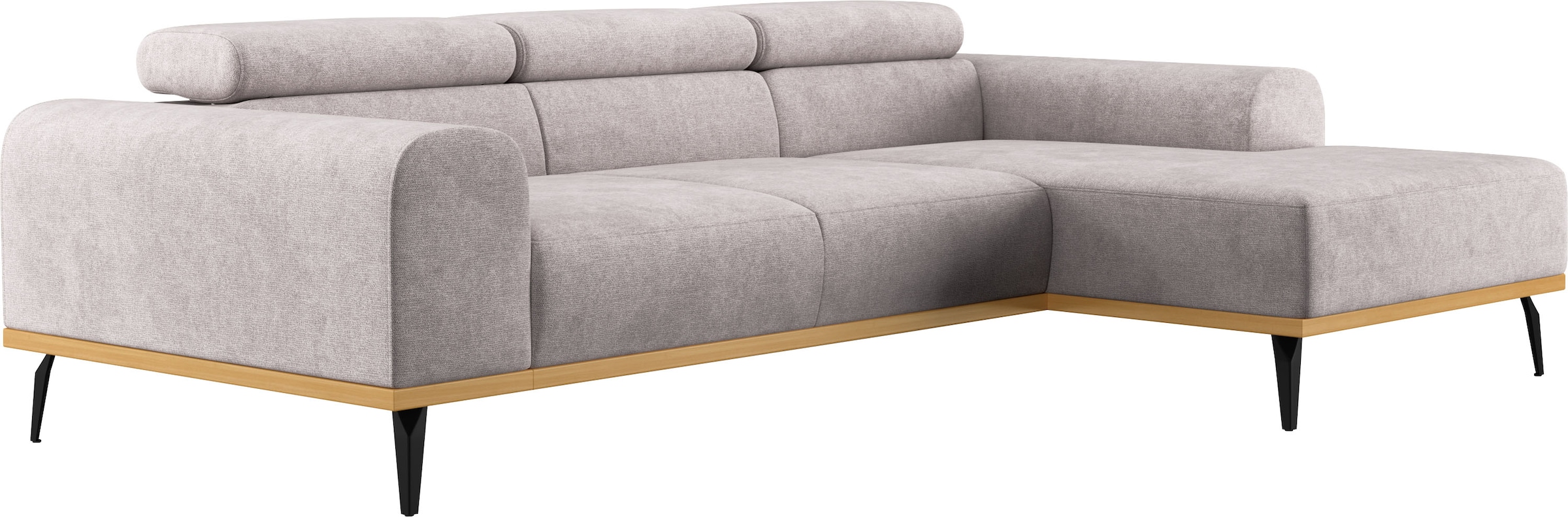 Places of Style Ecksofa »Carlo L-Form«, mit Kopfteilverstellung & Holz-Rahmenoptik, optional Relaxfunktion