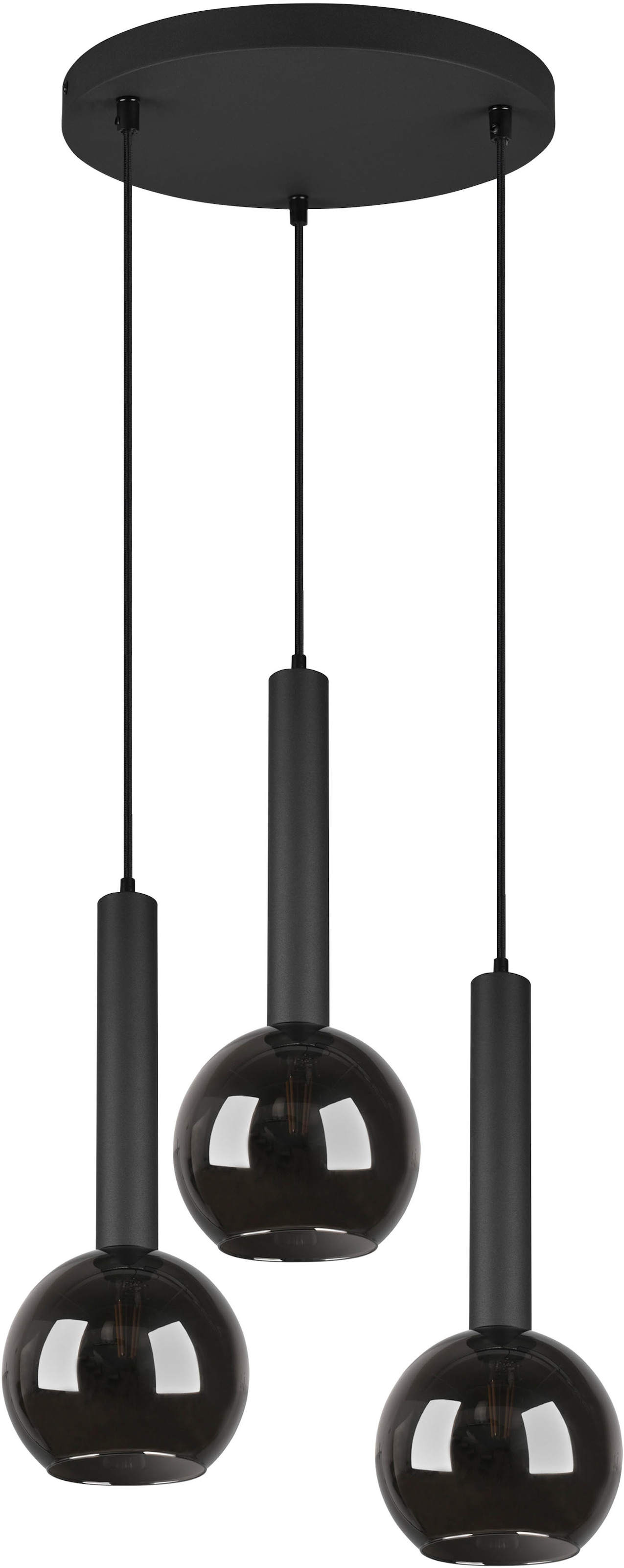 TRIO Leuchten Pendelleuchte »Clayton«, 3 flammig, Leuchtmittel E27 | ohne Leuchtmittel, Hängelampe höhenverstellbar bis 150cm, Glas rauchfarbig, exkl 3xE27